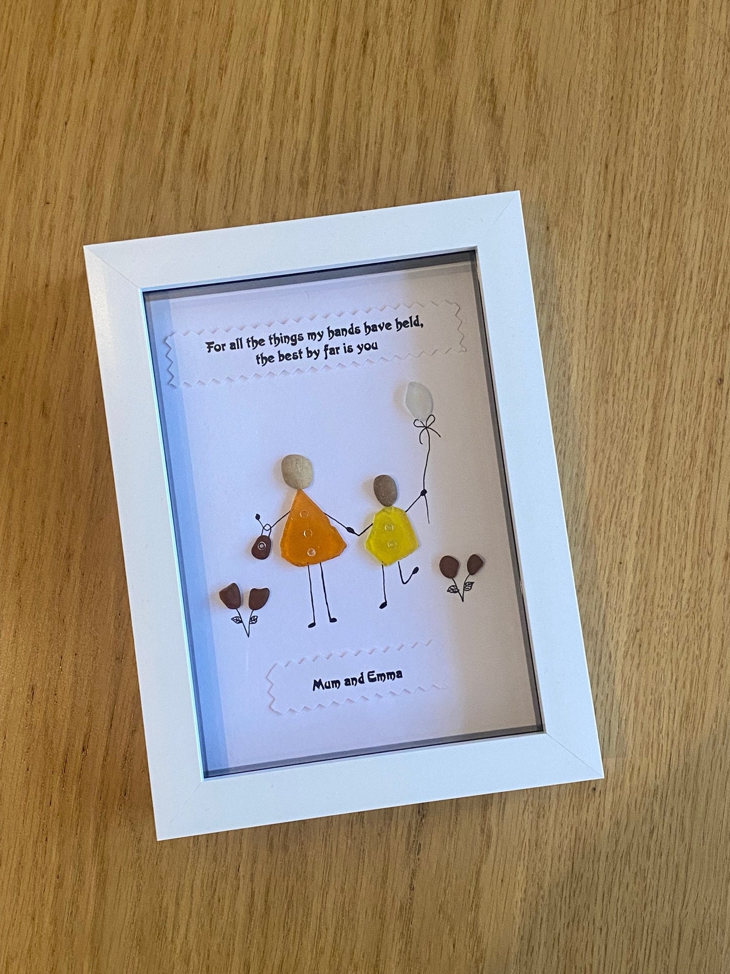 Personalised Family Mother Daughter Pebble & Glass Picture, Unique Gift for Mum, Pebble and Glass Picture for Mom, Unique Gift for grandma