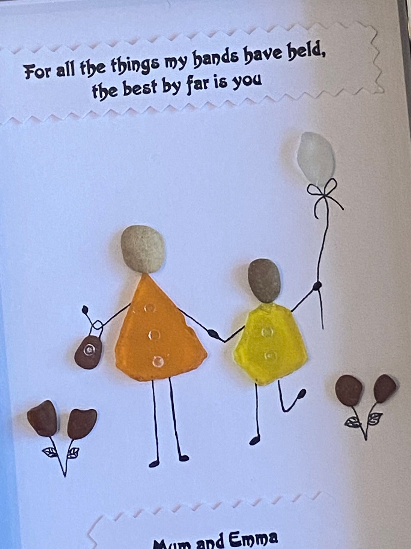 Personalised Family Mother Daughter Pebble & Glass Picture, Unique Gift for Mum, Pebble and Glass Picture for Mom, Unique Gift for grandma