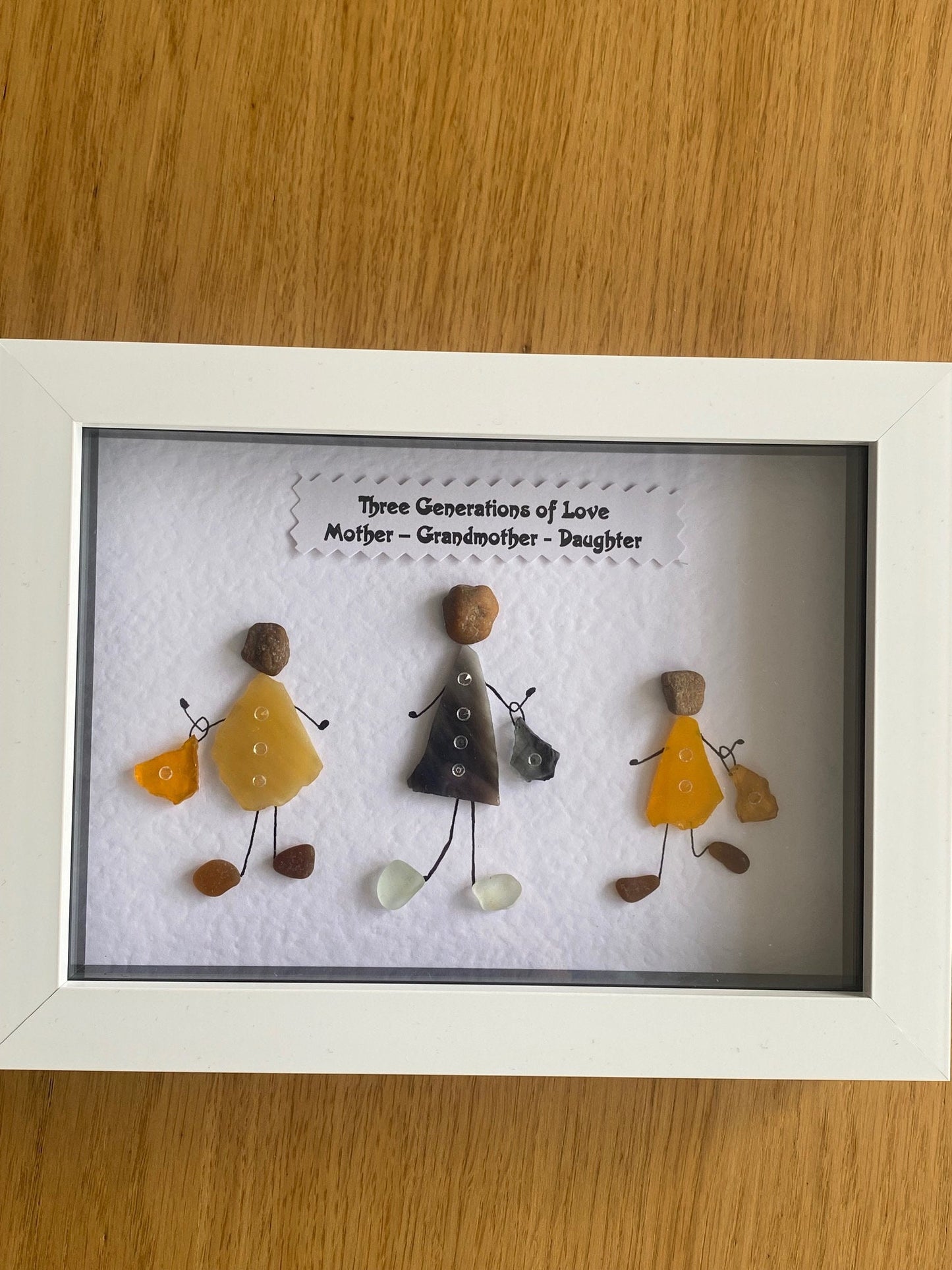 Personalised Christmas Gift for Grandma, Pebble Picture for Mum, Three Generations Pebble Gift, Pebble and Glass Picture Gift for Grandma