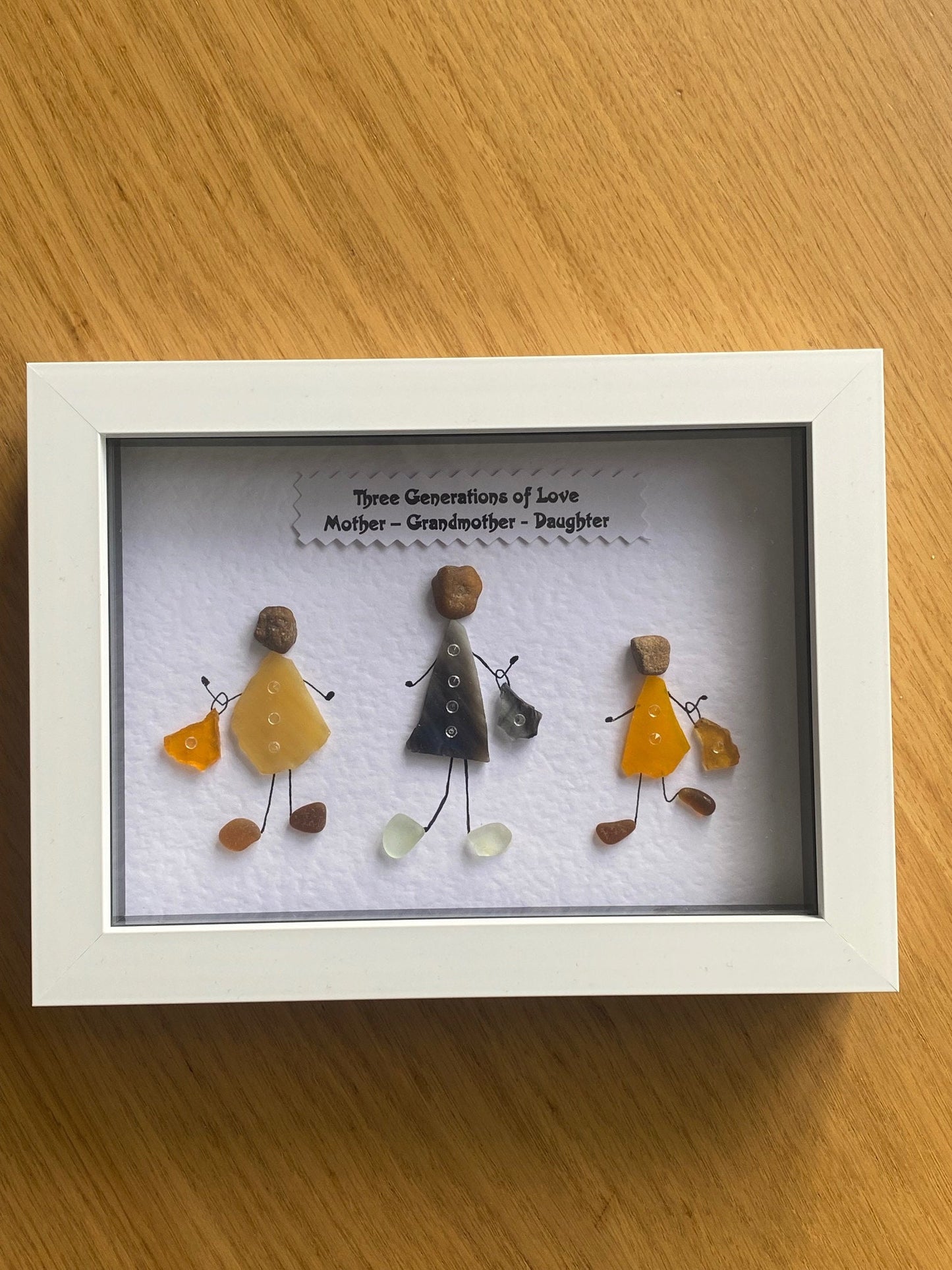 Personalised Christmas Gift for Grandma, Pebble Picture for Mum, Three Generations Pebble Gift, Pebble and Glass Picture Gift for Grandma