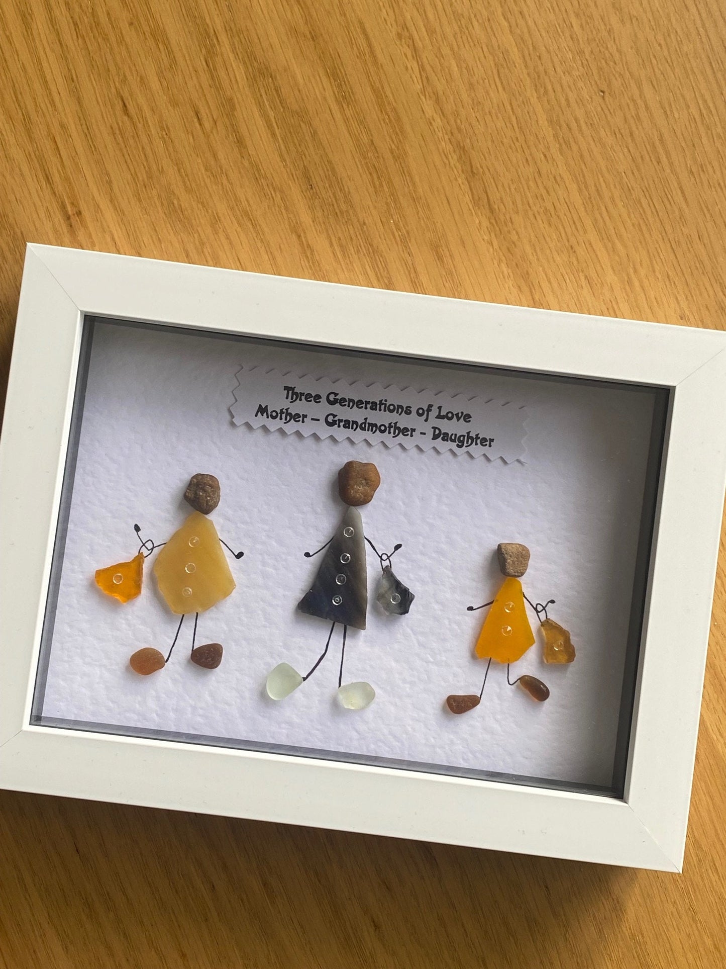Personalised Christmas Gift for Grandma, Pebble Picture for Mum, Three Generations Pebble Gift, Pebble and Glass Picture Gift for Grandma