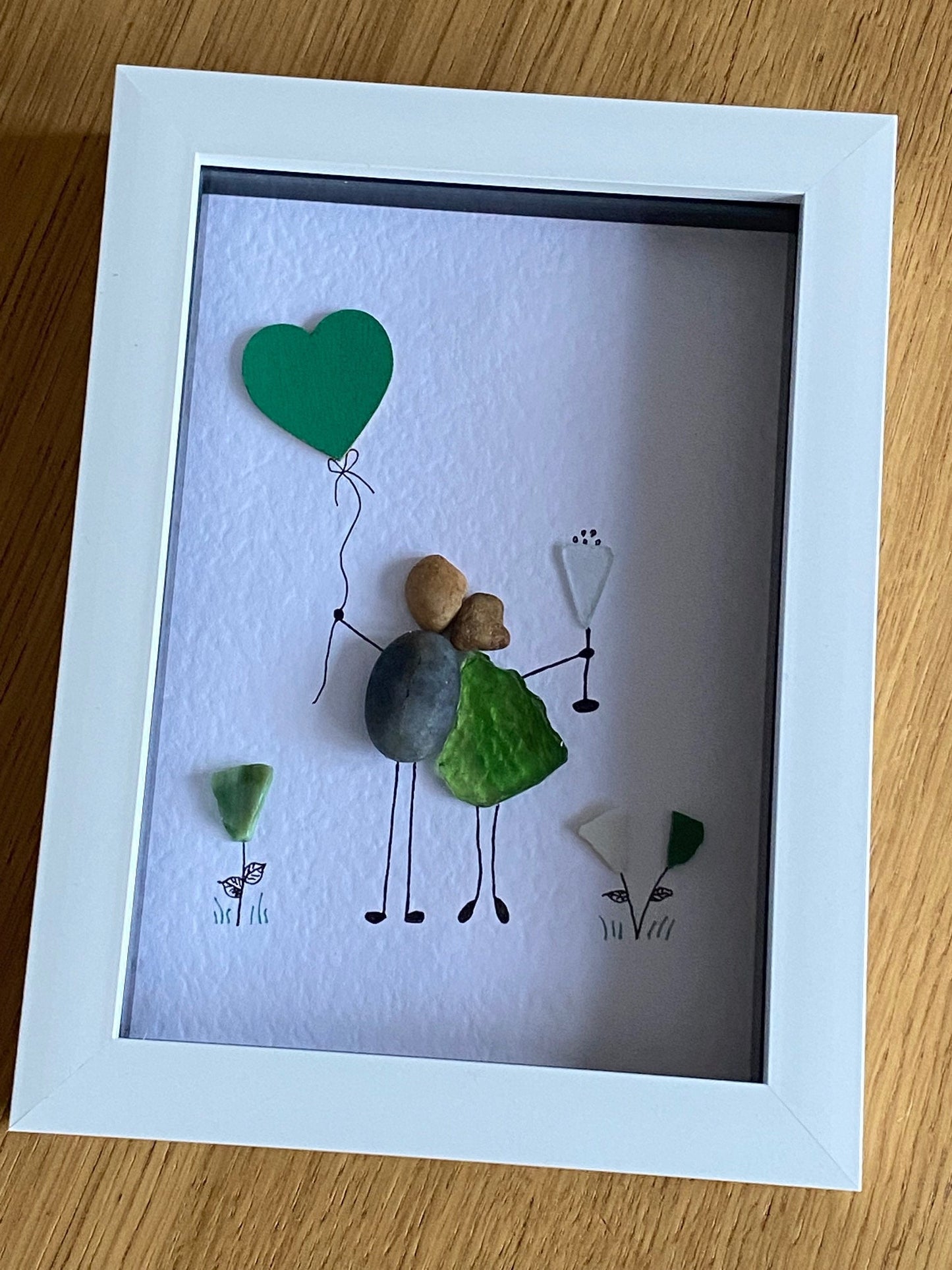 Emerald Anniversary Picture, 55th Wedding Anniversary Gift, Emerald Couple Gift, Pebble and Glass Picture, Unique Wedding Gift
