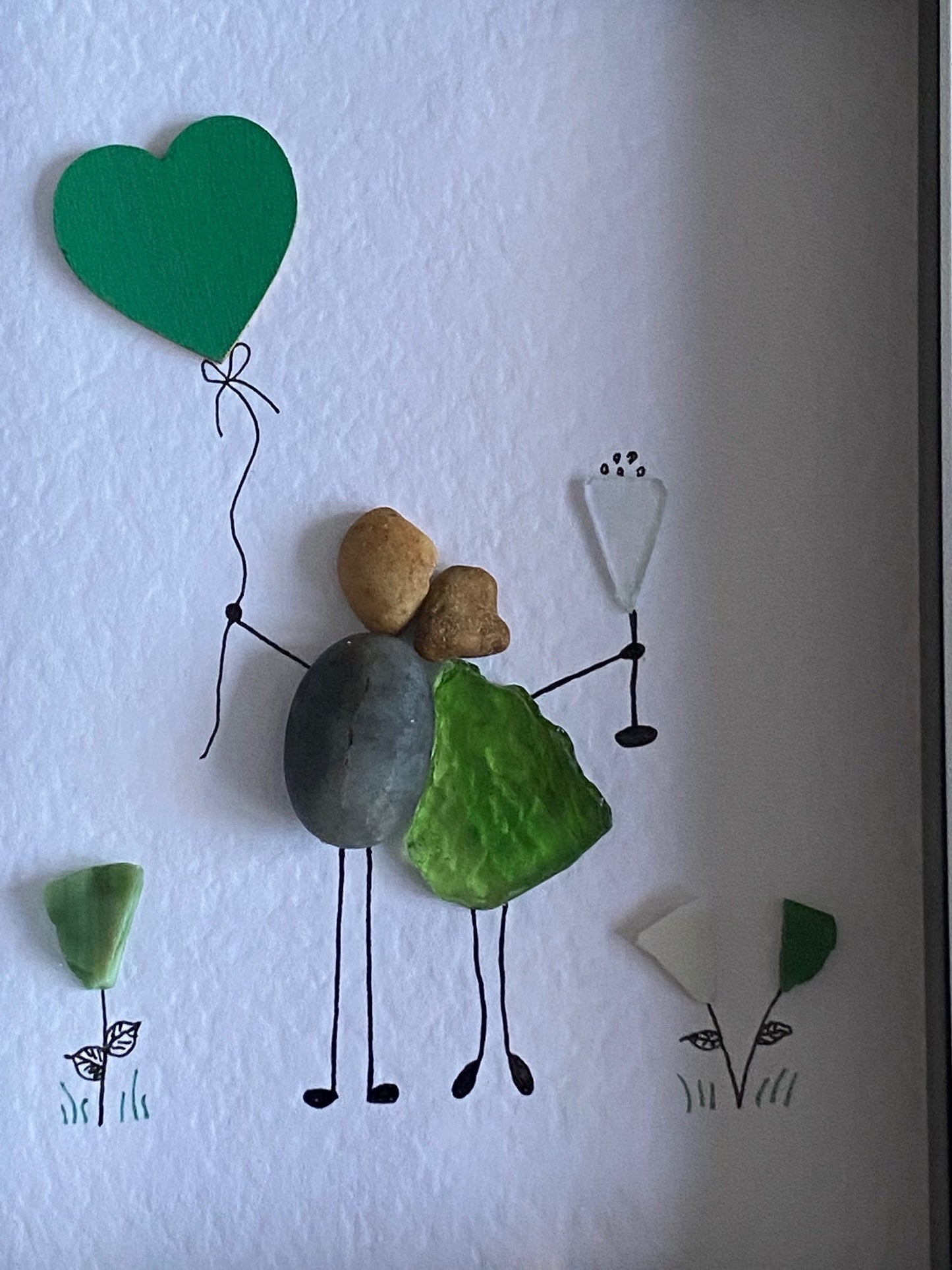 Emerald Anniversary Picture, 55th Wedding Anniversary Gift, Emerald Couple Gift, Pebble and Glass Picture, Unique Wedding Gift