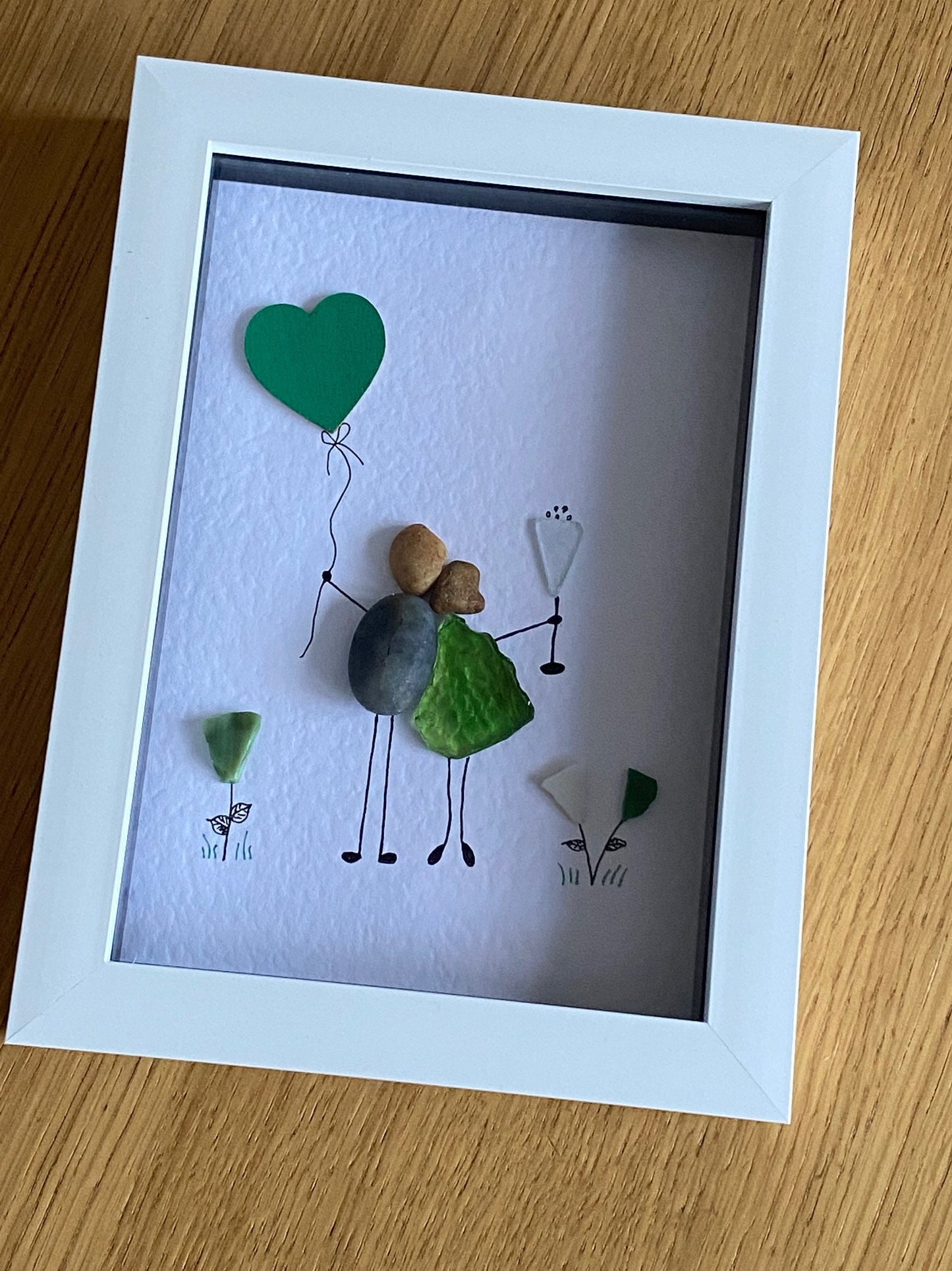Emerald Anniversary Picture, 55th Wedding Anniversary Gift, Emerald Couple Gift, Pebble and Glass Picture, Unique Wedding Gift