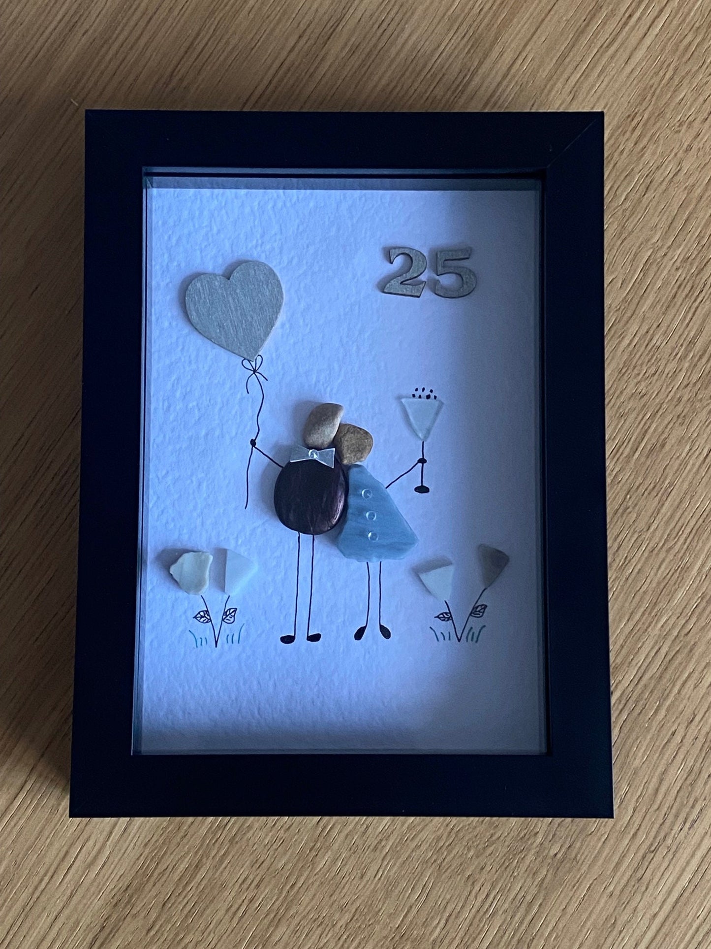 Silver Wedding Anniversary Gift, 25th Wedding Gift, 25th Wedding Anniversary Picture, Pebble and Glass Picture, Unique Wedding Gift