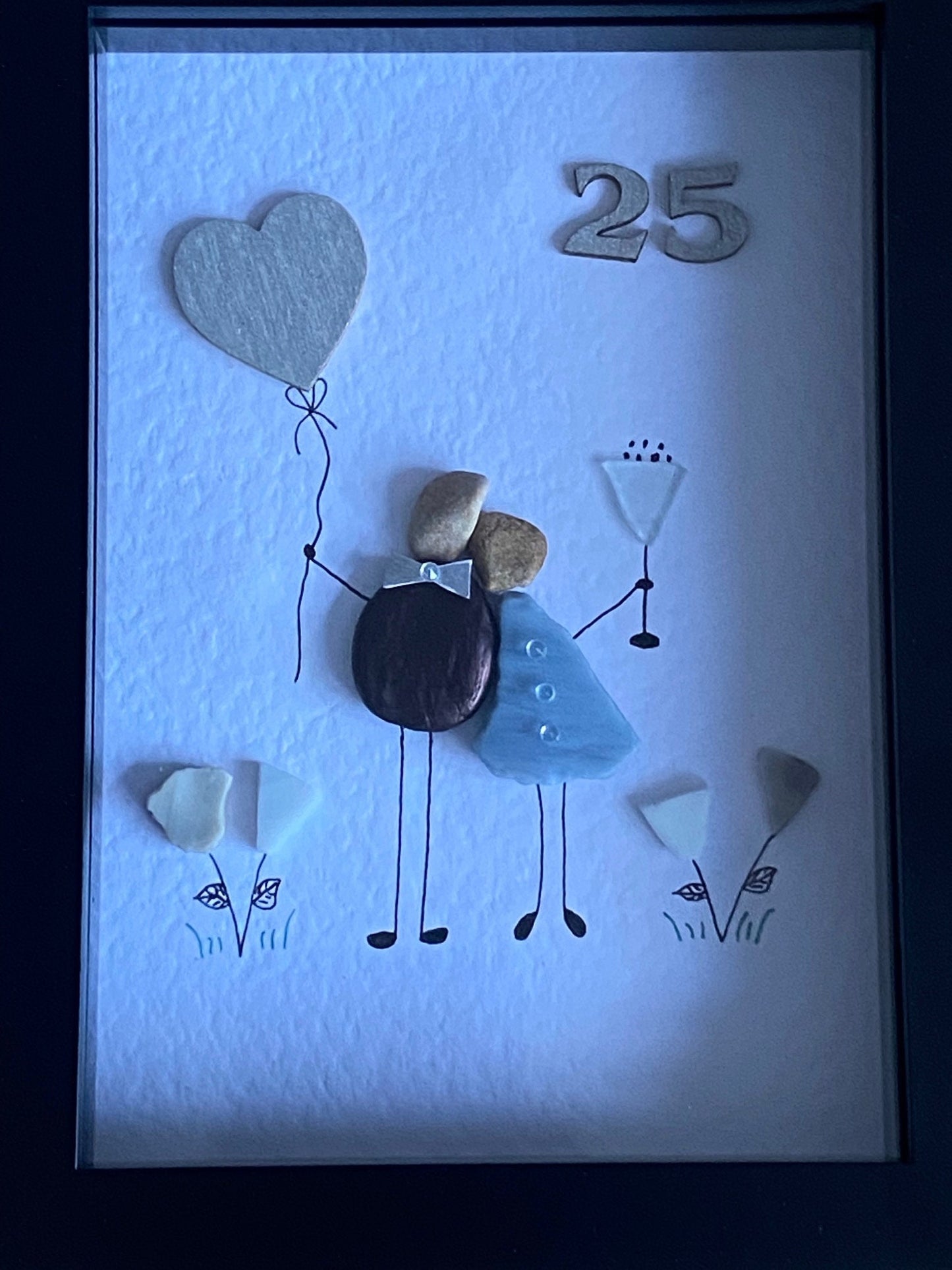 Silver Wedding Anniversary Gift, 25th Wedding Gift, 25th Wedding Anniversary Picture, Pebble and Glass Picture, Unique Wedding Gift