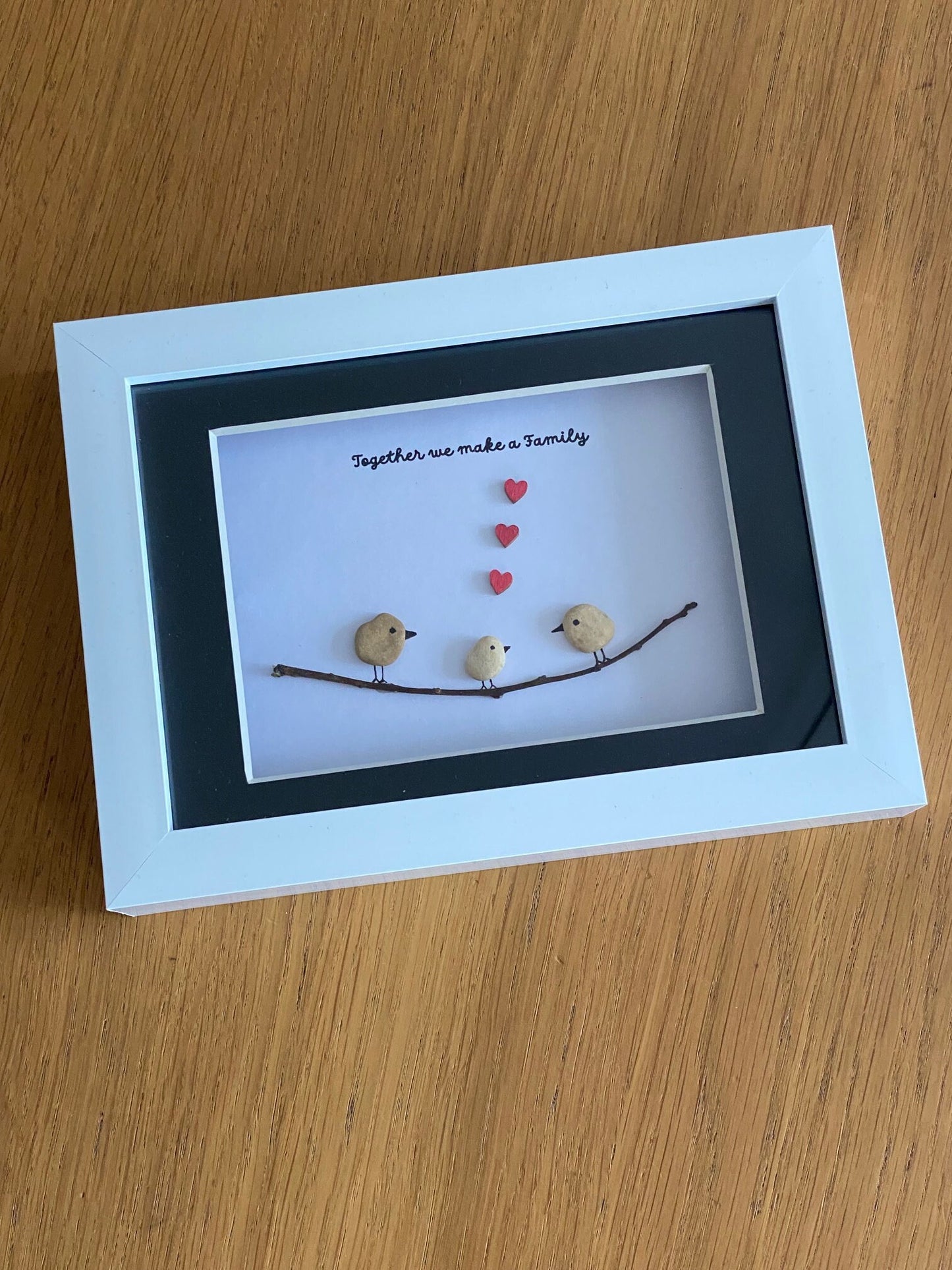 Personalised Family Pebble Picture - Family of Three Pebble Art - Handmade Family Gift for Mum - Personalised Picture for New Parent