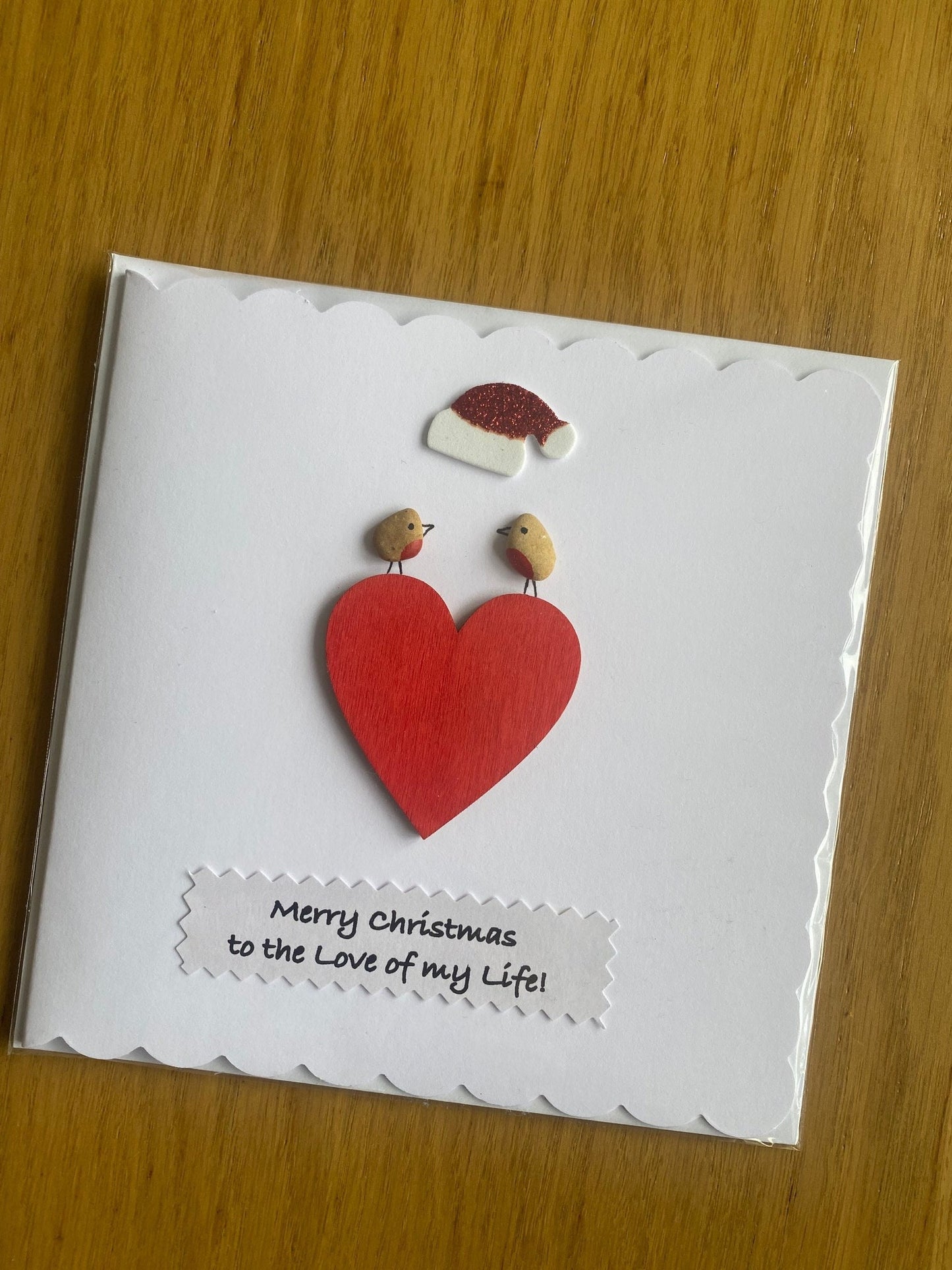Christmas Card for Wifey, Christmas Card for Husband, Handmade Pebble Card for Christmas