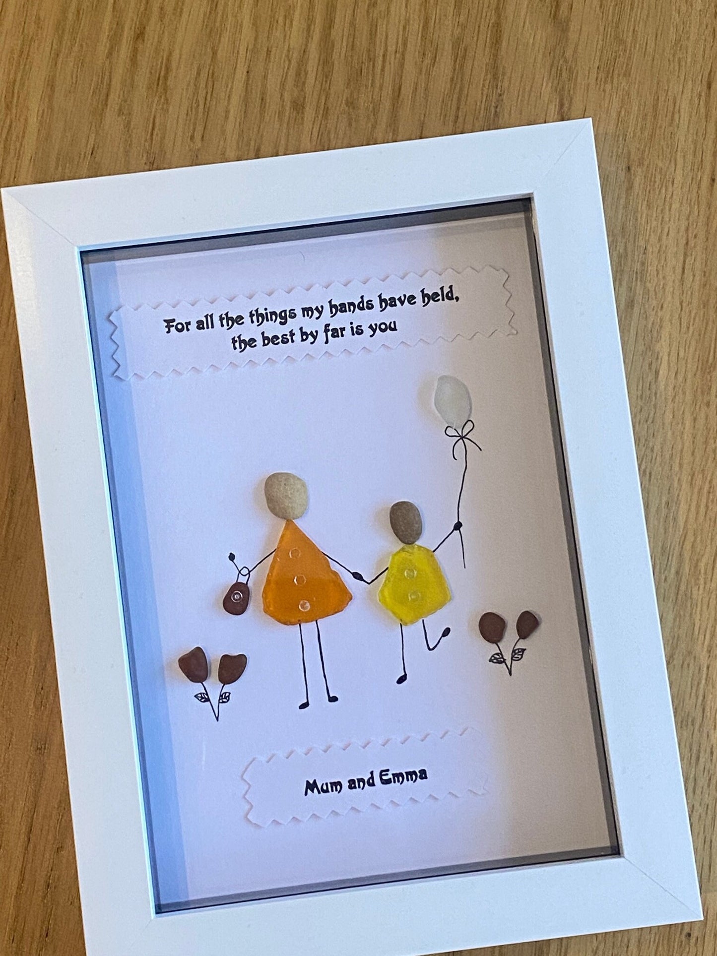 Personalised Family Mother Daughter Pebble & Glass Picture, Unique Gift for Mum, Pebble and Glass Picture for Mom, Unique Gift for grandma