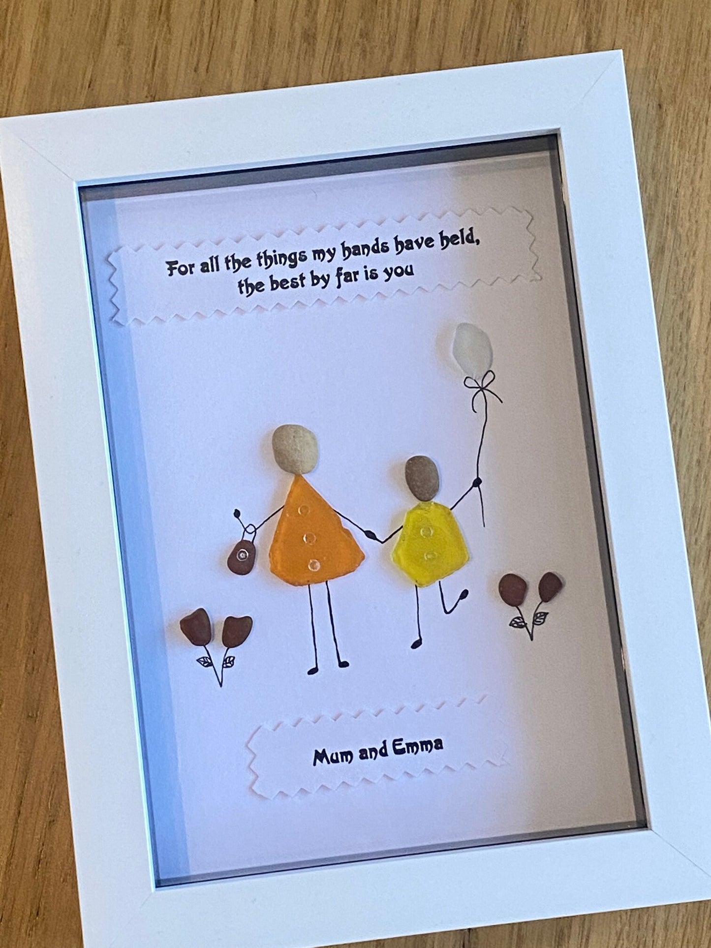 Personalised Family Mother Daughter Pebble & Glass Picture, Unique Gift for Mum, Pebble and Glass Picture for Mom, Unique Gift for grandma