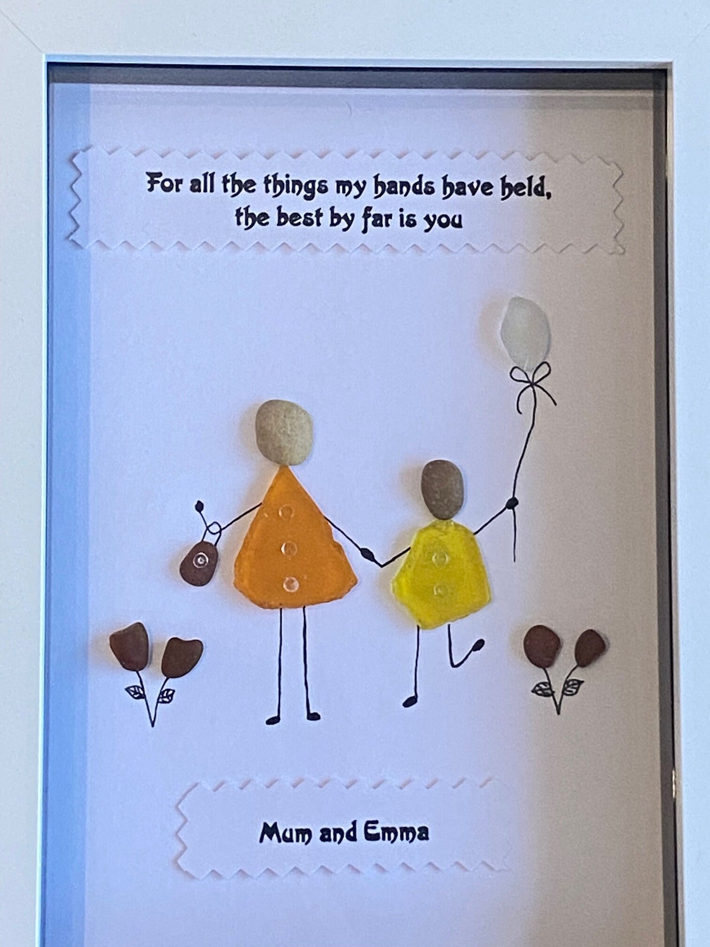 Personalised Family Mother Daughter Pebble & Glass Picture, Unique Gift for Mum, Pebble and Glass Picture for Mom, Unique Gift for grandma