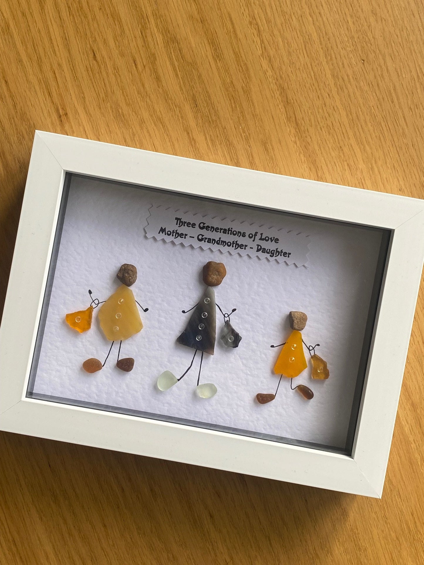 Personalised Christmas Gift for Grandma, Pebble Picture for Mum, Three Generations Pebble Gift, Pebble and Glass Picture Gift for Grandma