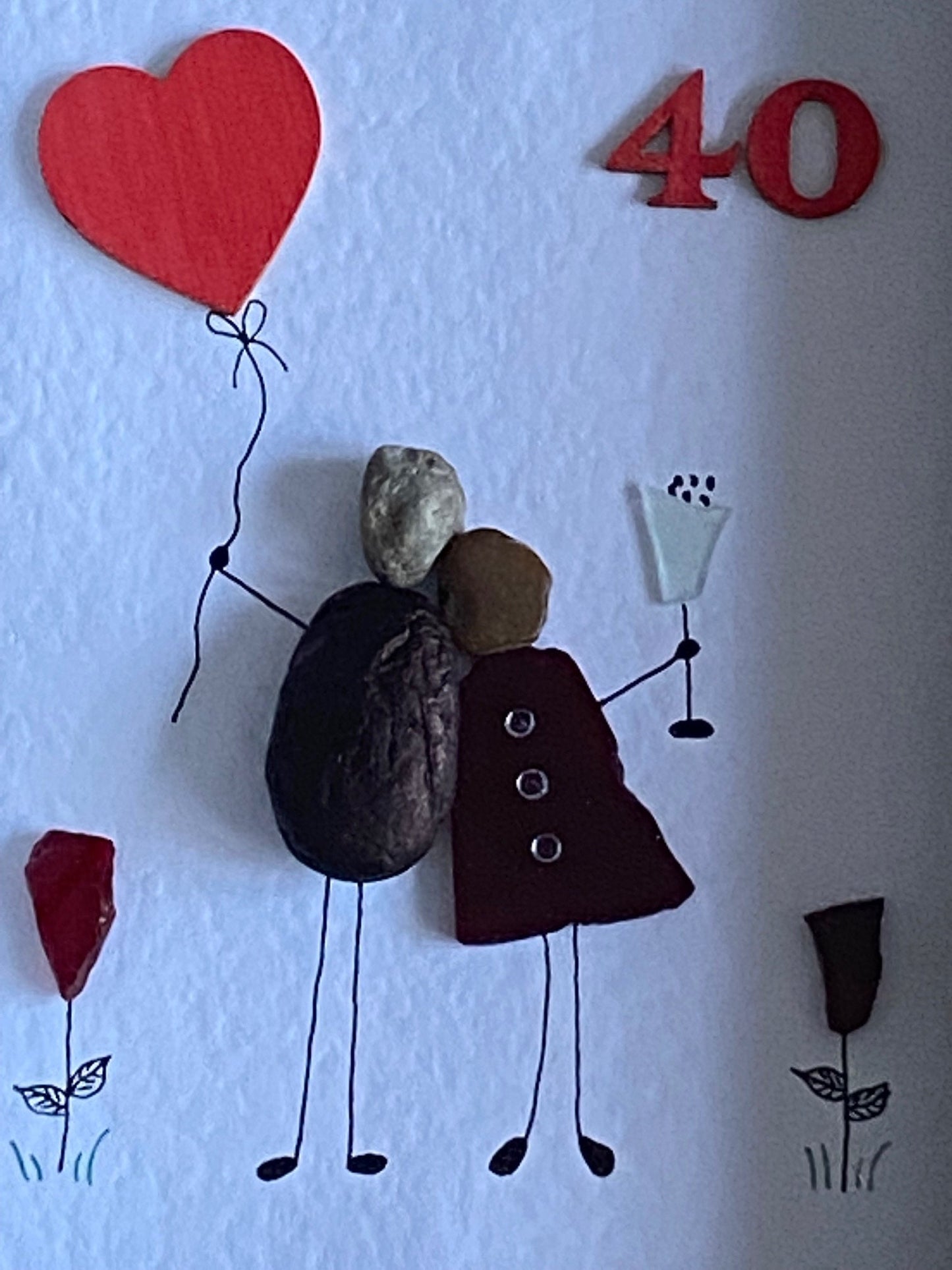 Ruby Anniversary Picture, 40th Wedding Anniversary Gift, Ruby Couple Picture, Pebble and Glass Picture, Unique Wedding Anniversary Gift