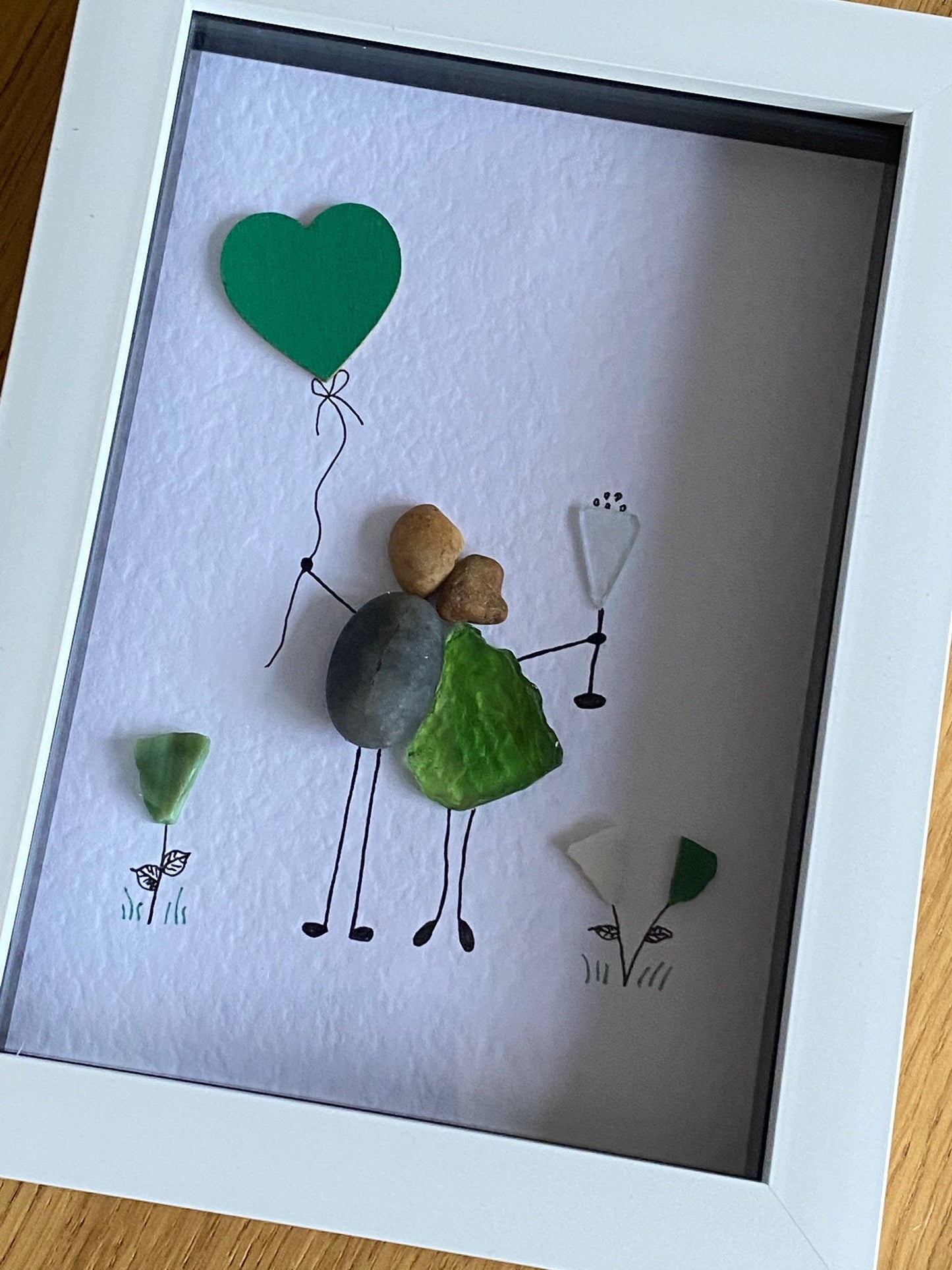 Emerald Anniversary Picture, 55th Wedding Anniversary Gift, Emerald Couple Gift, Pebble and Glass Picture, Unique Wedding Gift