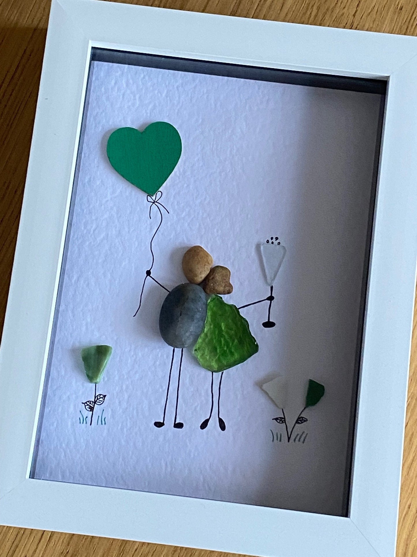 Emerald Anniversary Picture, 55th Wedding Anniversary Gift, Emerald Couple Gift, Pebble and Glass Picture, Unique Wedding Gift