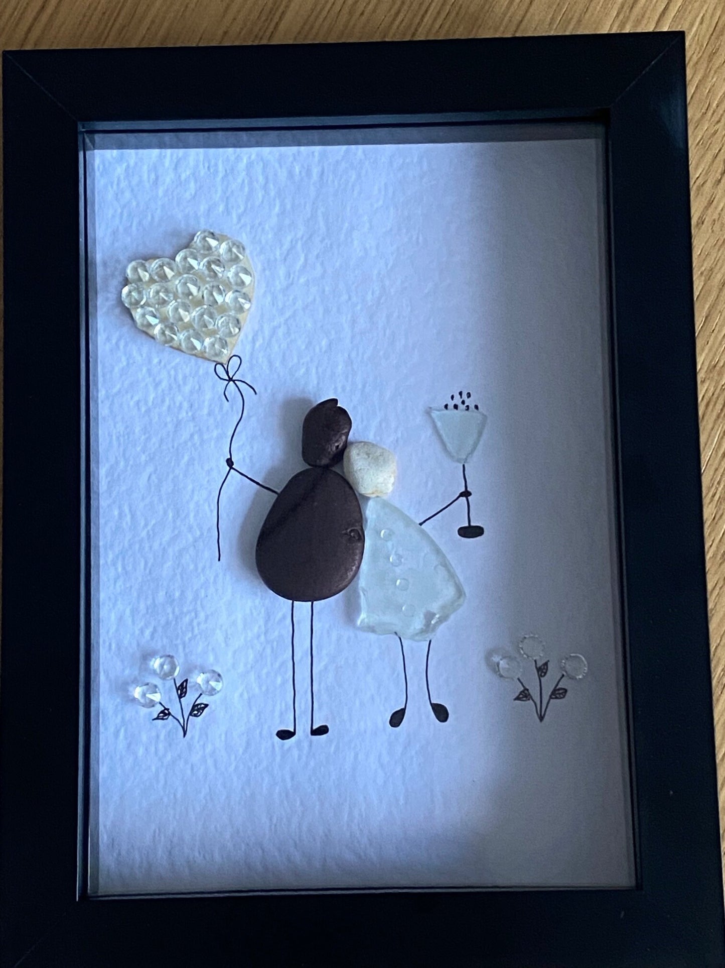 Diamond Anniversary Picture, 60th Wedding Anniversary Gift, Unique Wedding Anniversary Picture, Pebble and Glass Picture