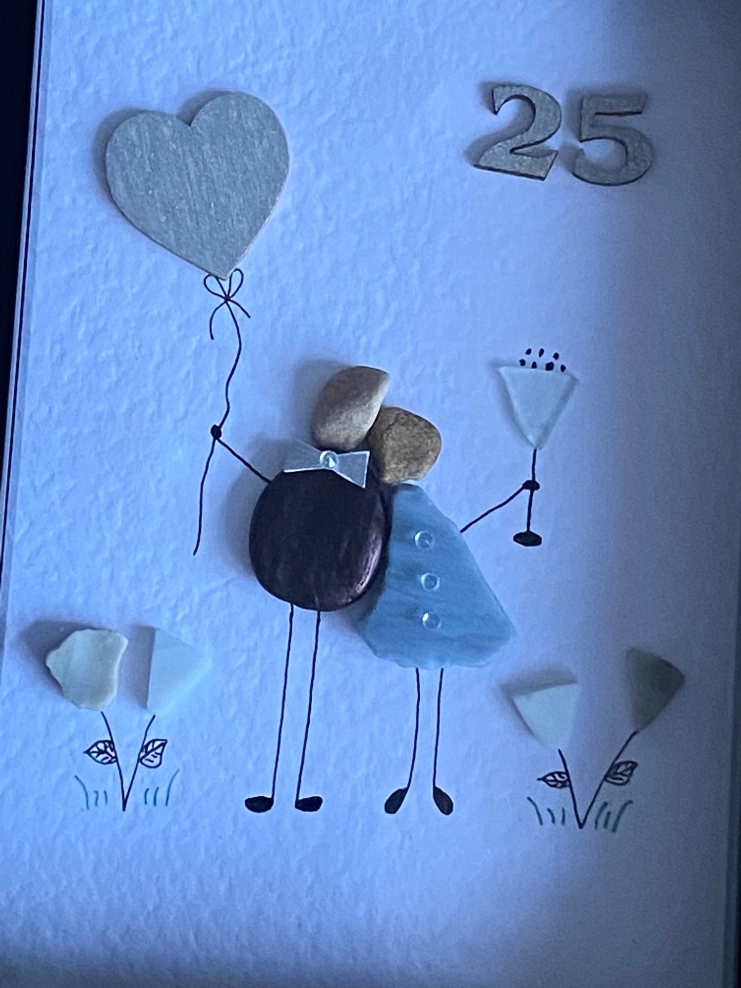 Silver Wedding Anniversary Gift, 25th Wedding Gift, 25th Wedding Anniversary Picture, Pebble and Glass Picture, Unique Wedding Gift