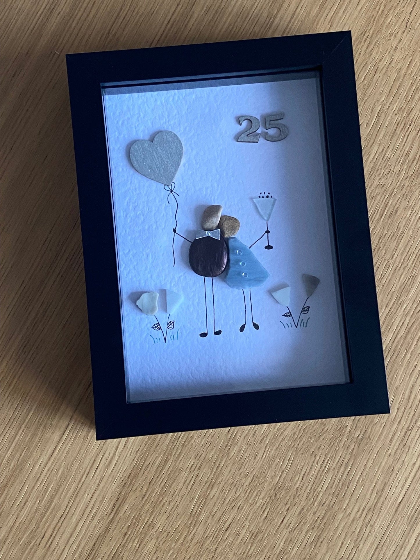 Silver Wedding Anniversary Gift, 25th Wedding Gift, 25th Wedding Anniversary Picture, Pebble and Glass Picture, Unique Wedding Gift
