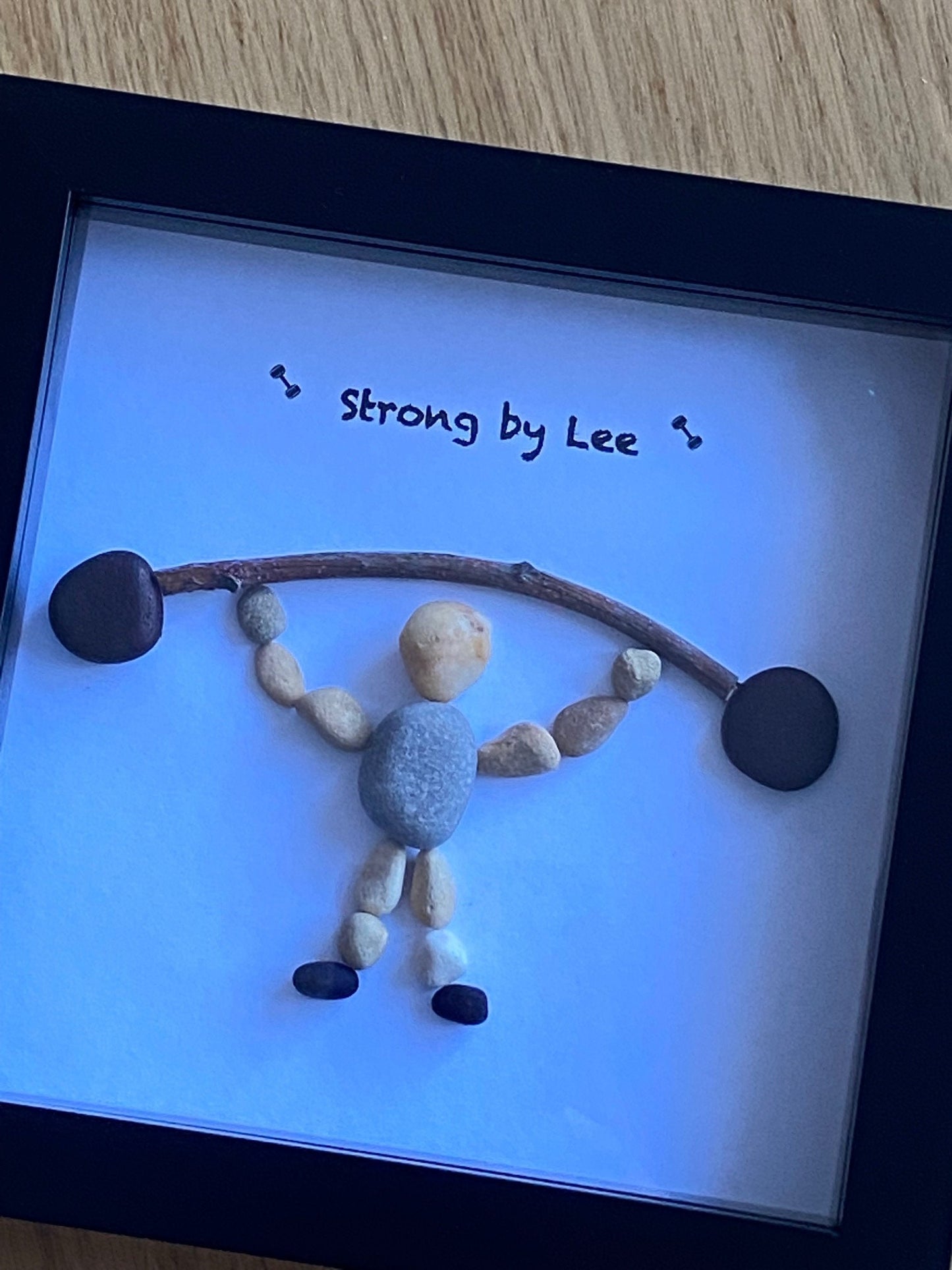 Personalised Weightlifting Pebble Picture, Unique Pebble Gift for a Personal Trainer, Pebble Picture for Gym Instructor, Weight Lifter Gift