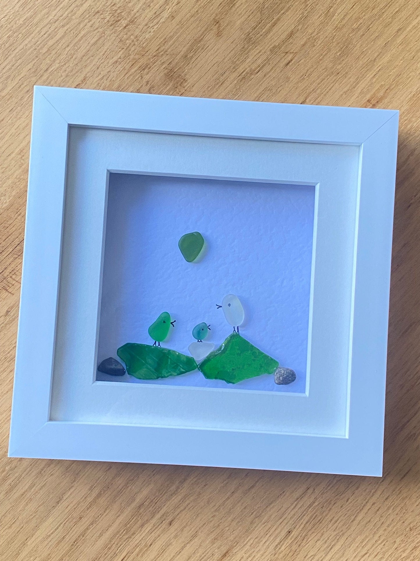 Sea Glass Birds Picture, Personalised Sea Glass Birds Gift, Family of Three Sea Glass Picture, Unique Birthday Gift