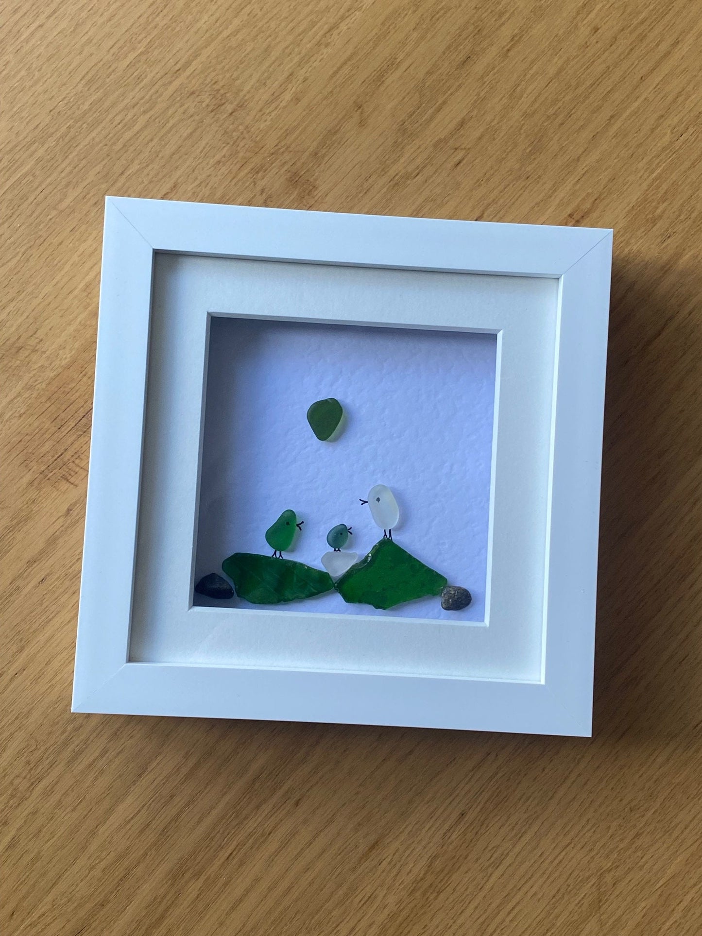 Sea Glass Birds Picture, Personalised Sea Glass Birds Gift, Family of Three Sea Glass Picture, Unique Birthday Gift