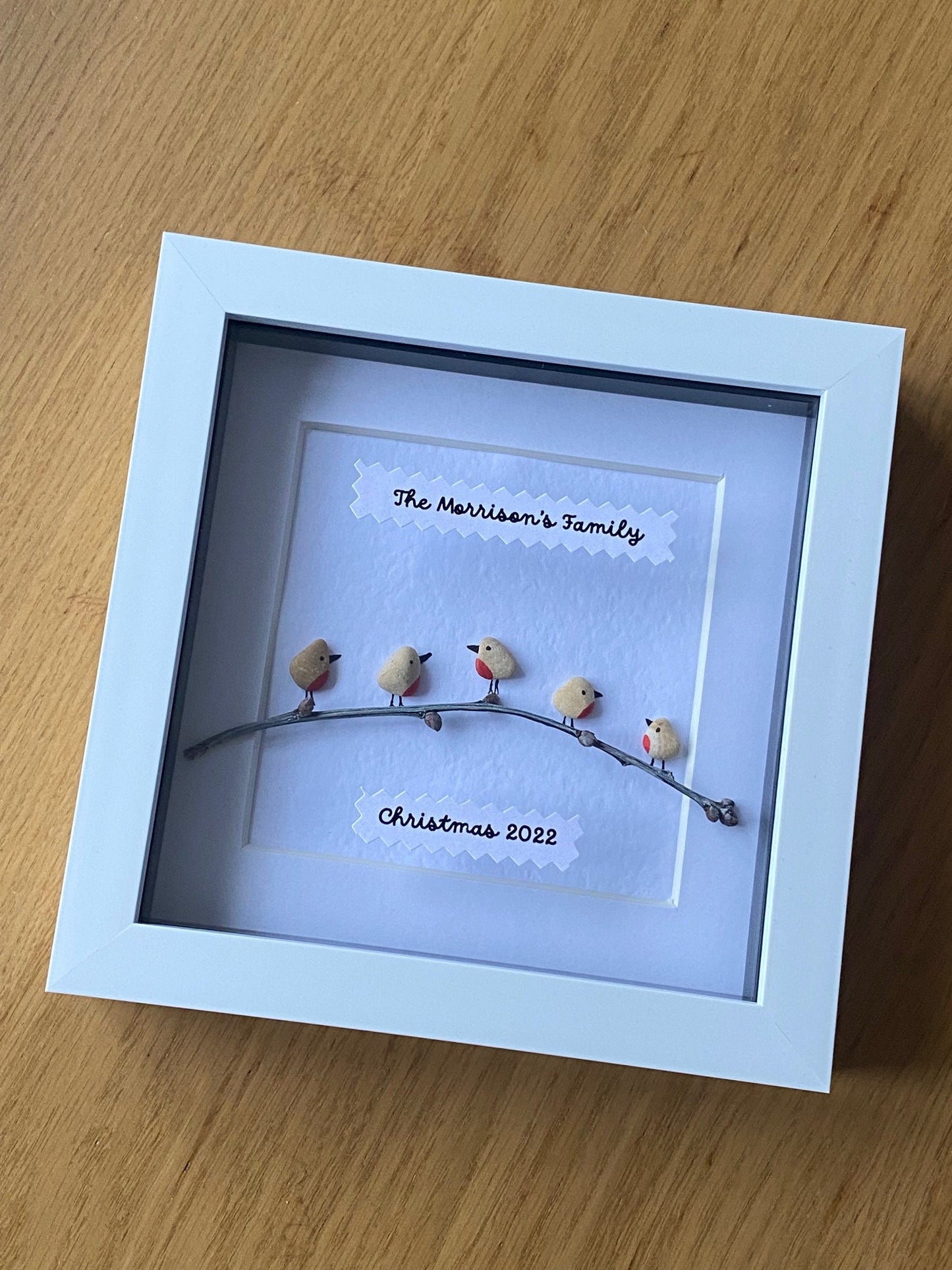 Personalised Family Christmas Pebble Picture, Winter Robins Pebble Picture, Unique Family Christmas Gift, Family Christmas Gift for Mom