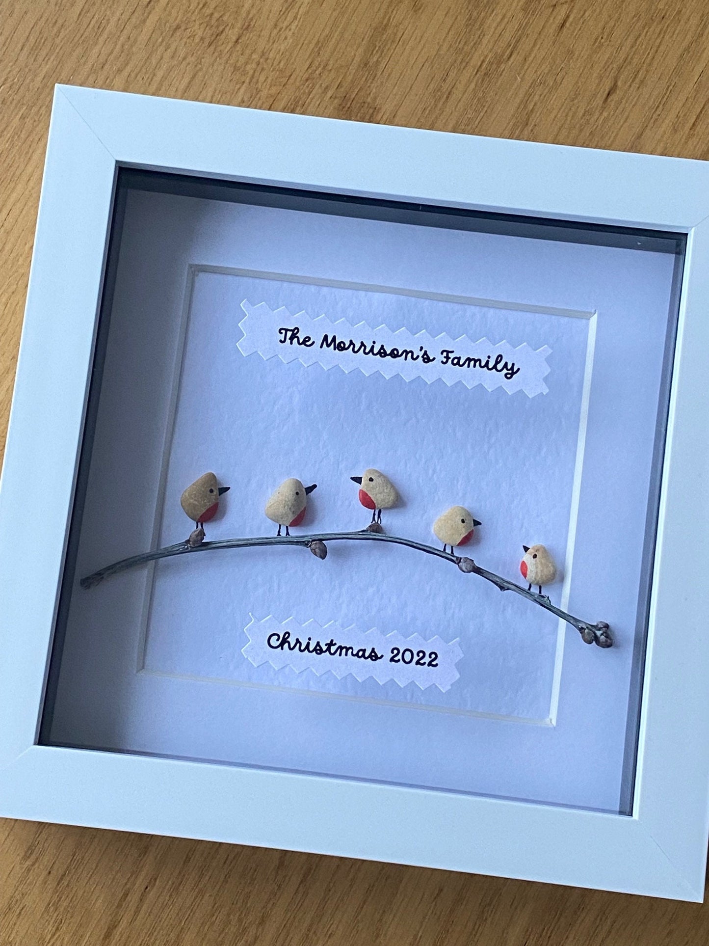 Personalised Family Christmas Pebble Picture, Winter Robins Pebble Picture, Unique Family Christmas Gift, Family Christmas Gift for Mom
