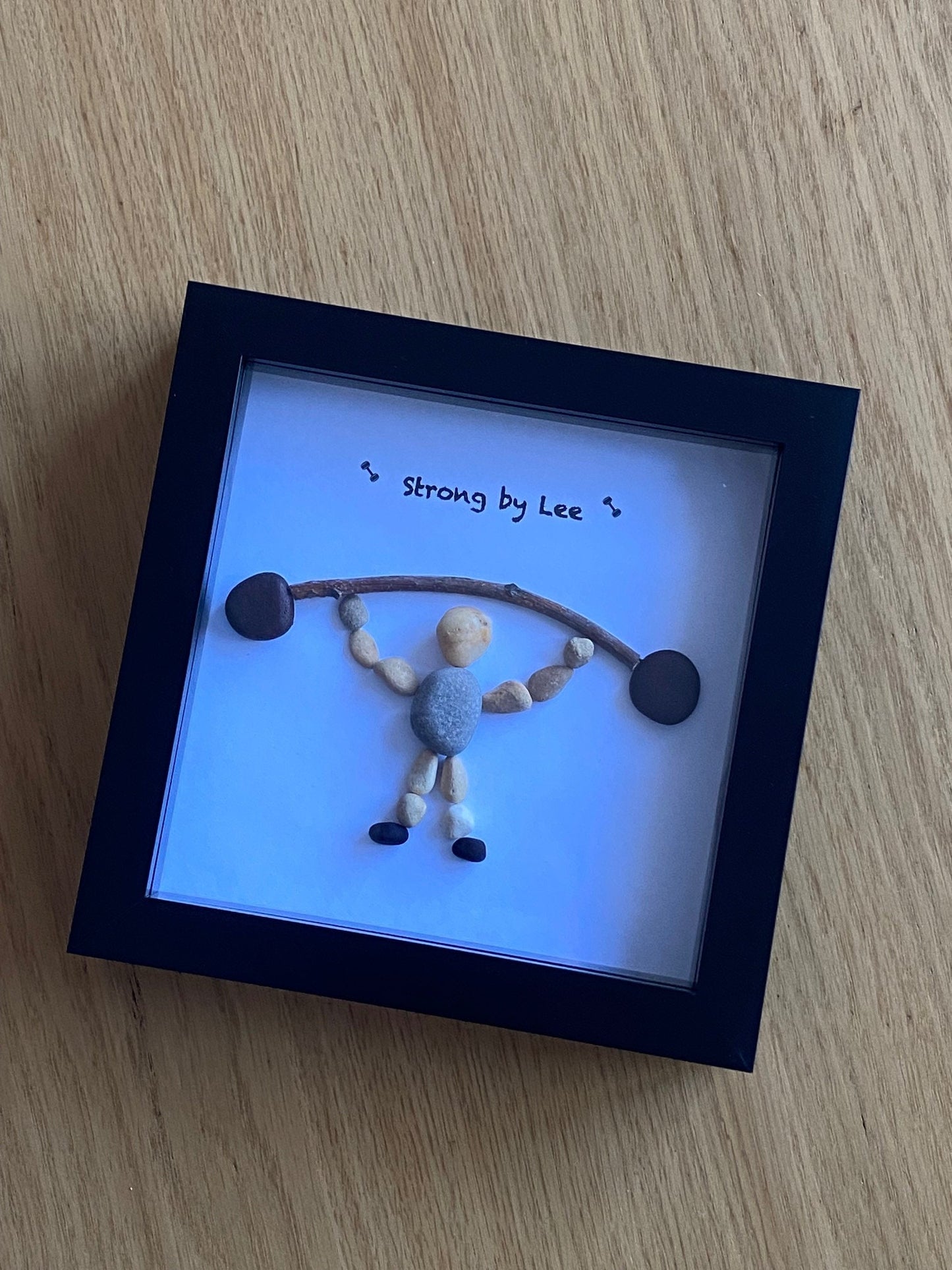 Personalised Weightlifting Pebble Picture, Unique Pebble Gift for a Personal Trainer, Pebble Picture for Gym Instructor, Weight Lifter Gift