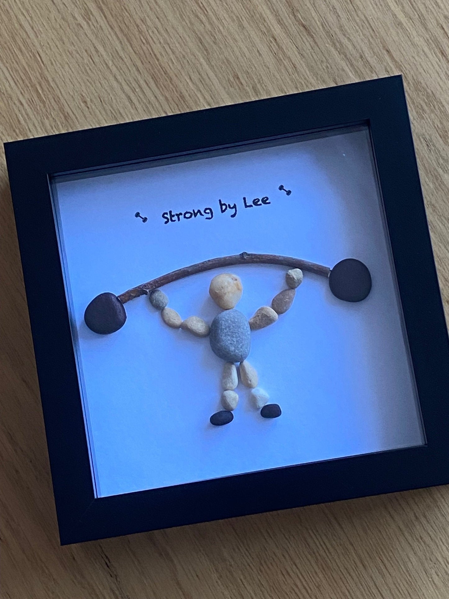 Personalised Weightlifting Pebble Picture, Unique Pebble Gift for a Personal Trainer, Pebble Picture for Gym Instructor, Weight Lifter Gift