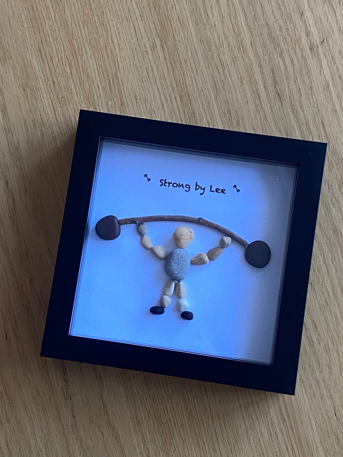 Personalised Weightlifting Pebble Picture, Unique Pebble Gift for a Personal Trainer, Pebble Picture for Gym Instructor, Weight Lifter Gift