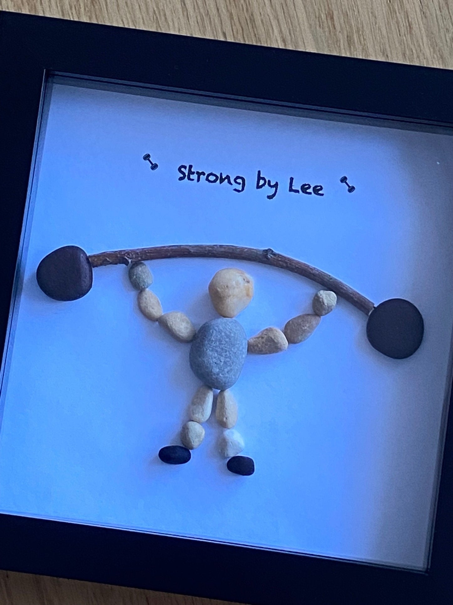 Personalised Weightlifting Pebble Picture, Unique Pebble Gift for a Personal Trainer, Pebble Picture for Gym Instructor, Weight Lifter Gift