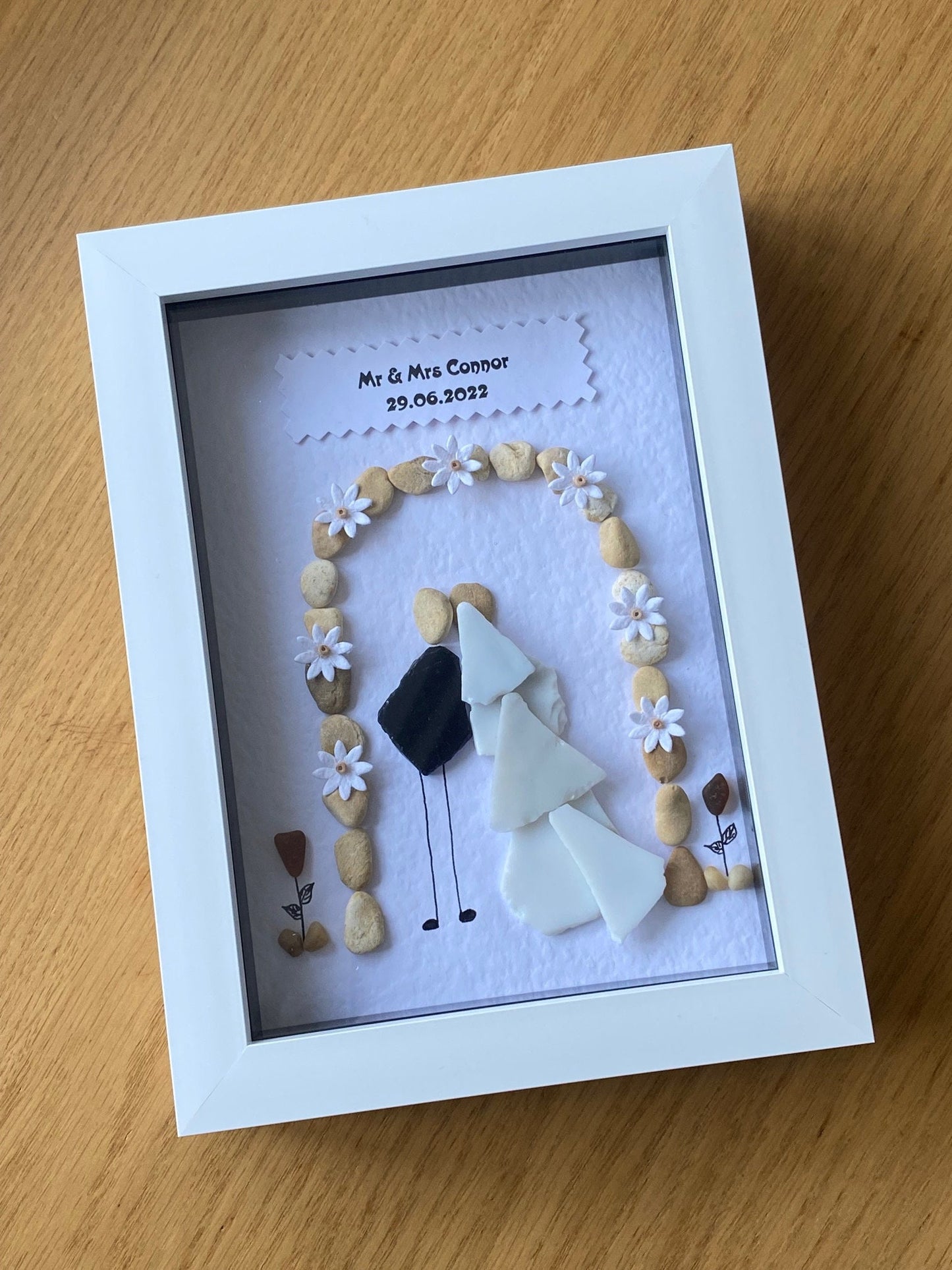 Personalised Wedding Pebble Picture, Personalised Wedding Gift, Pebble Art for Wedding, Unique Wedding Gift for Friend, Gift for New Couple