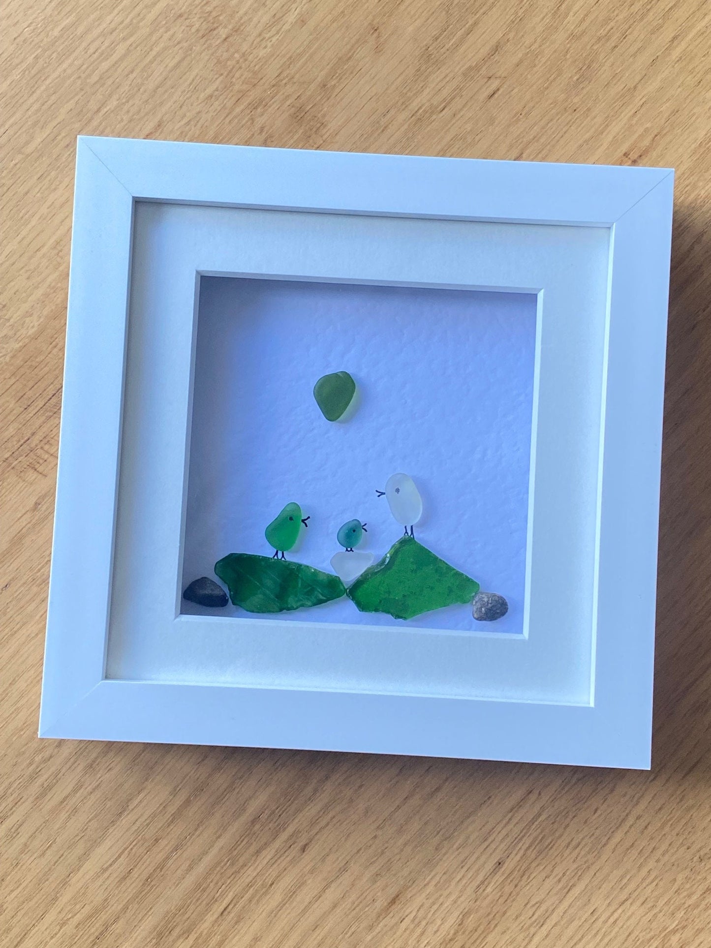 Sea Glass Birds Picture, Personalised Sea Glass Birds Gift, Family of Three Sea Glass Picture, Unique Birthday Gift