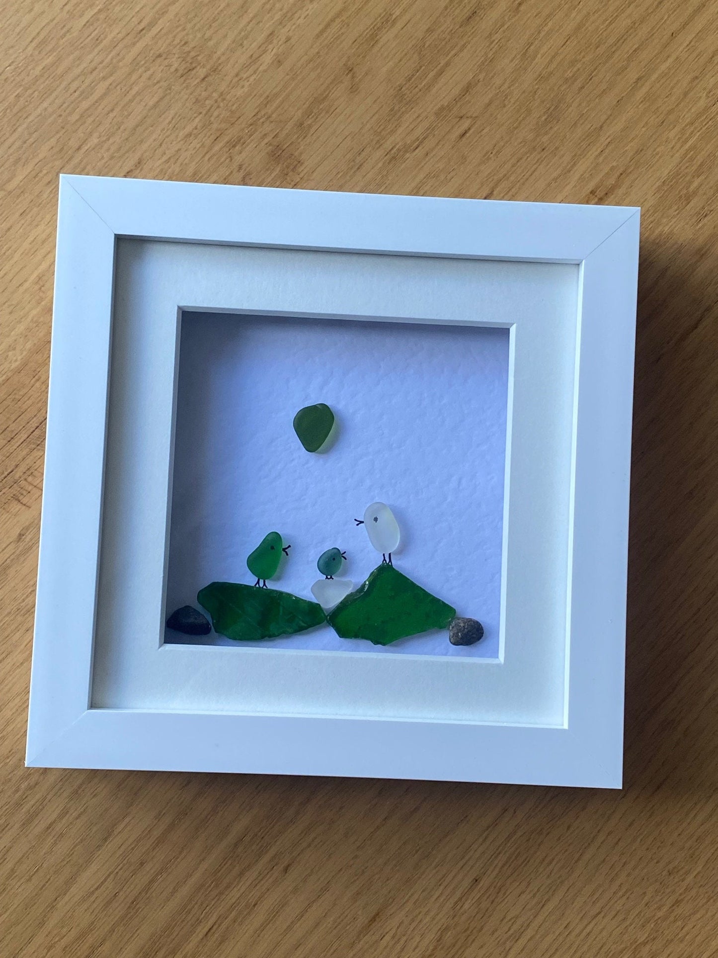 Sea Glass Birds Picture, Personalised Sea Glass Birds Gift, Family of Three Sea Glass Picture, Unique Birthday Gift