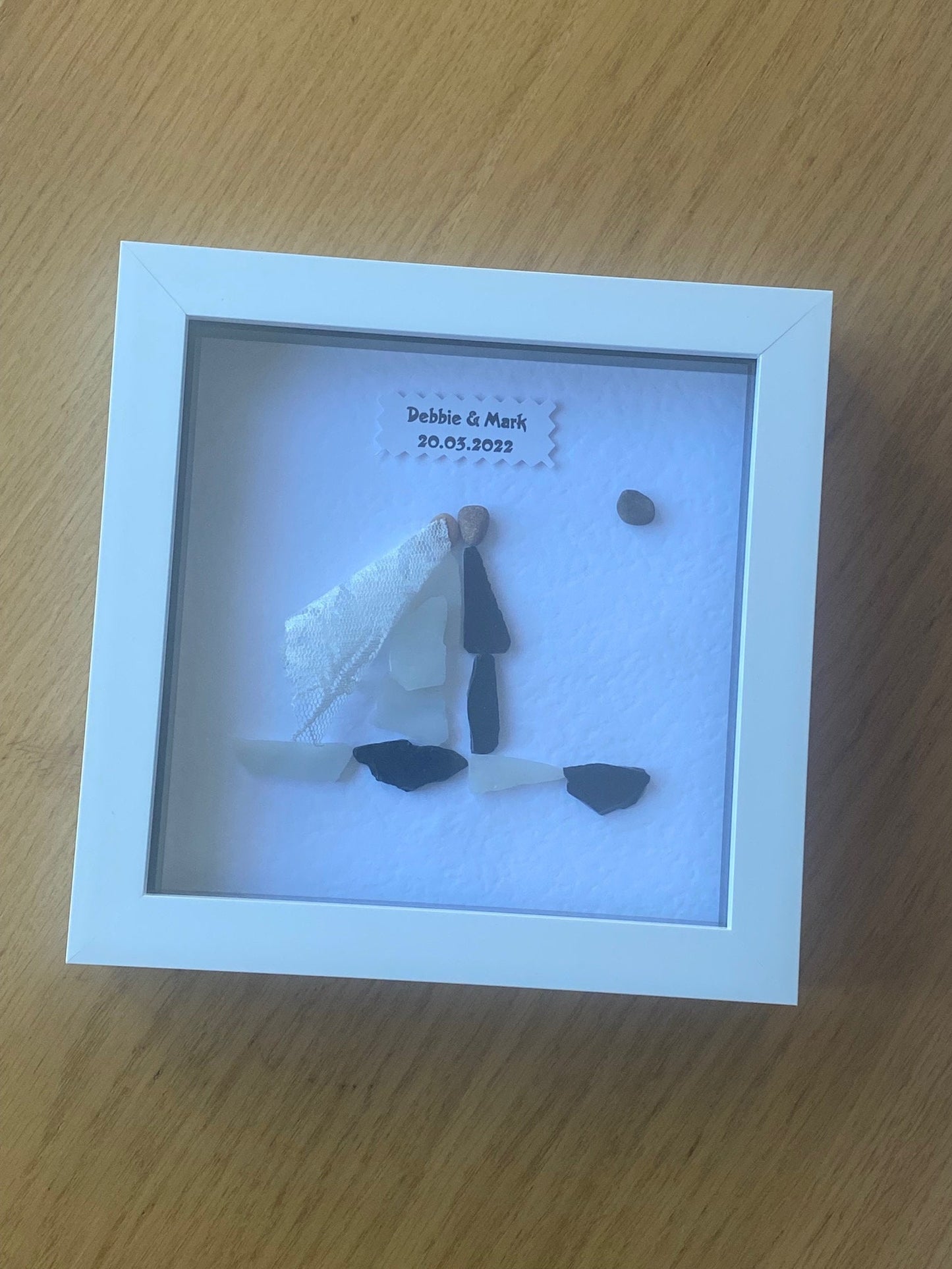 Personalised Wedding Pebble and Glass Picture, Unique Wedding Gift, Personalised Wedding Gift, Gift for Couple on Wedding Day
