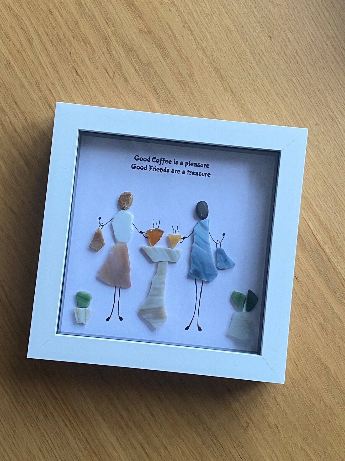 Personalised Good Friends Pebble Picture, Unique Friends and Coffee Picture, Pebble and Glass Picture for Coffee Lovers, Best Friend Gift