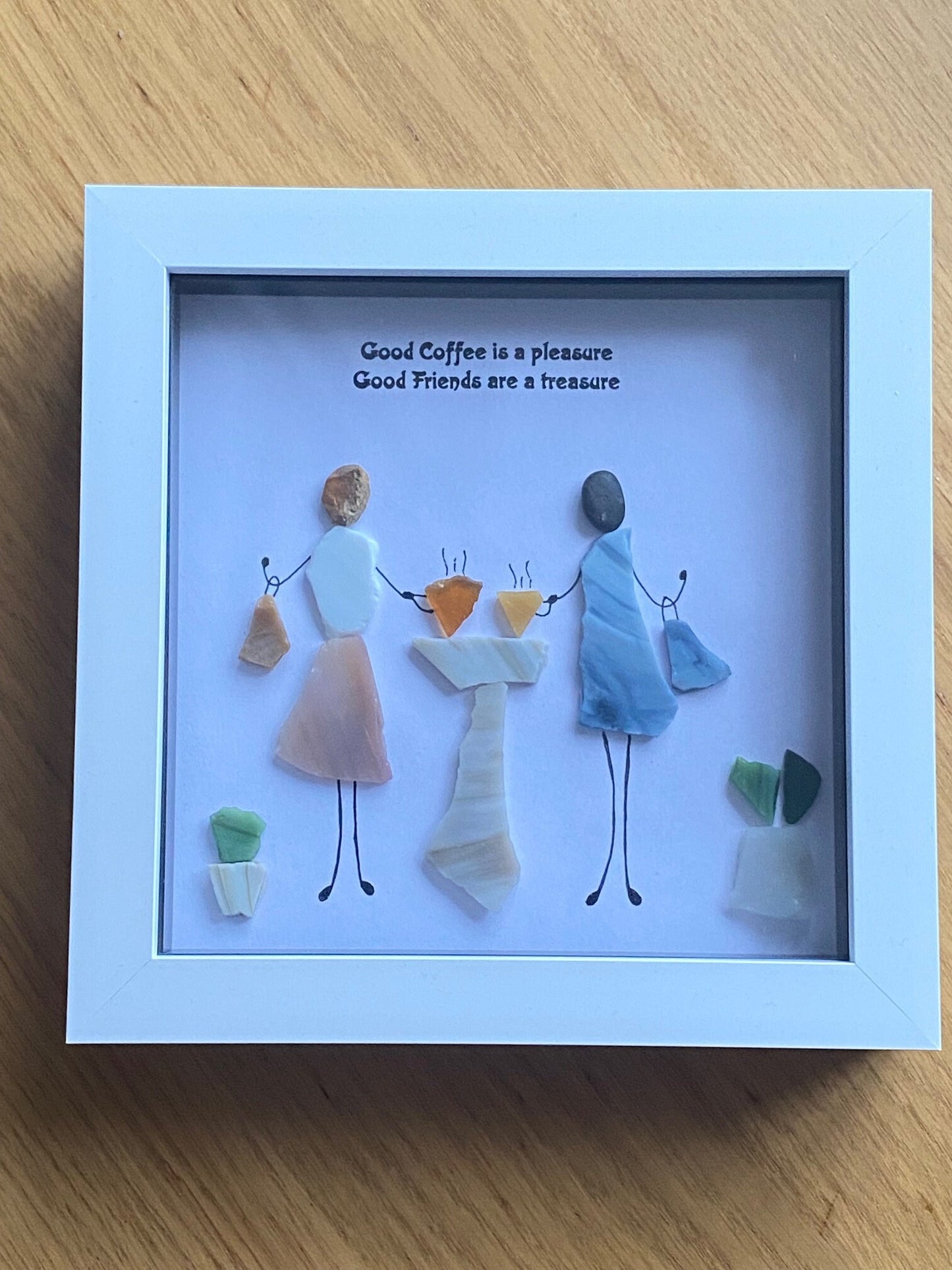 Personalised Good Friends Pebble Picture, Unique Friends and Coffee Picture, Pebble and Glass Picture for Coffee Lovers, Best Friend Gift
