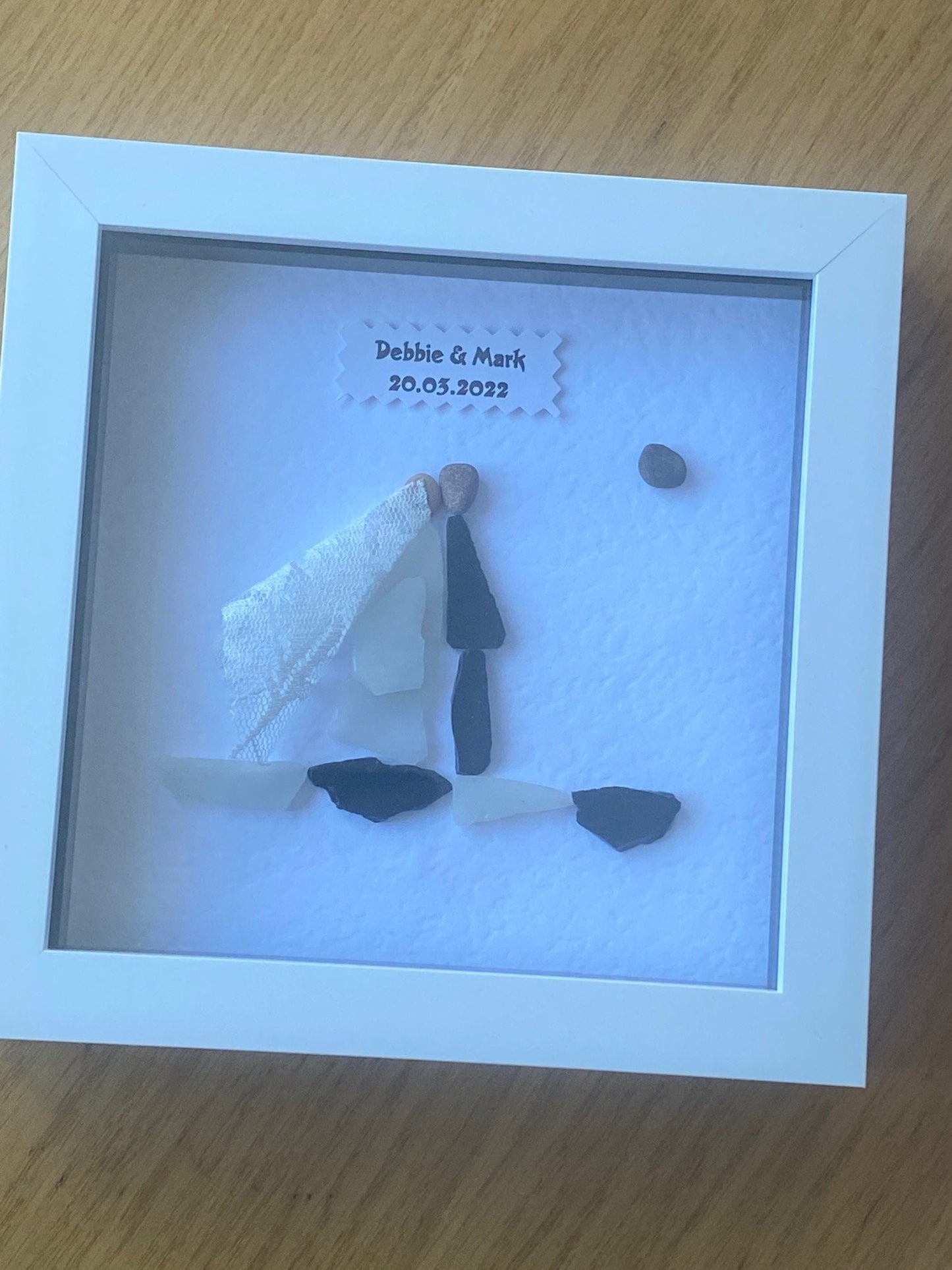 Personalised Wedding Pebble and Glass Picture, Unique Wedding Gift, Personalised Wedding Gift, Gift for Couple on Wedding Day
