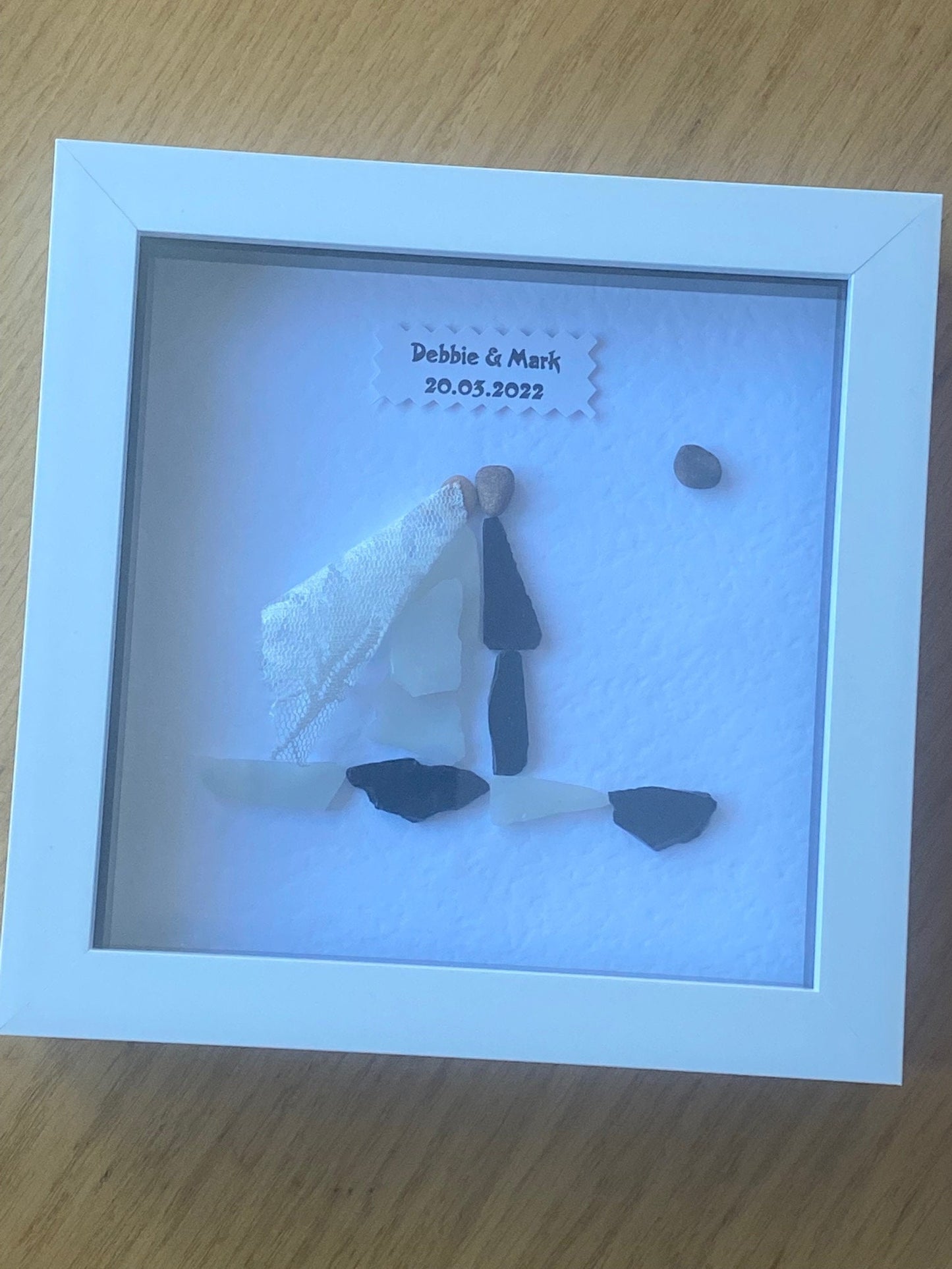 Personalised Wedding Pebble and Glass Picture, Unique Wedding Gift, Personalised Wedding Gift, Gift for Couple on Wedding Day