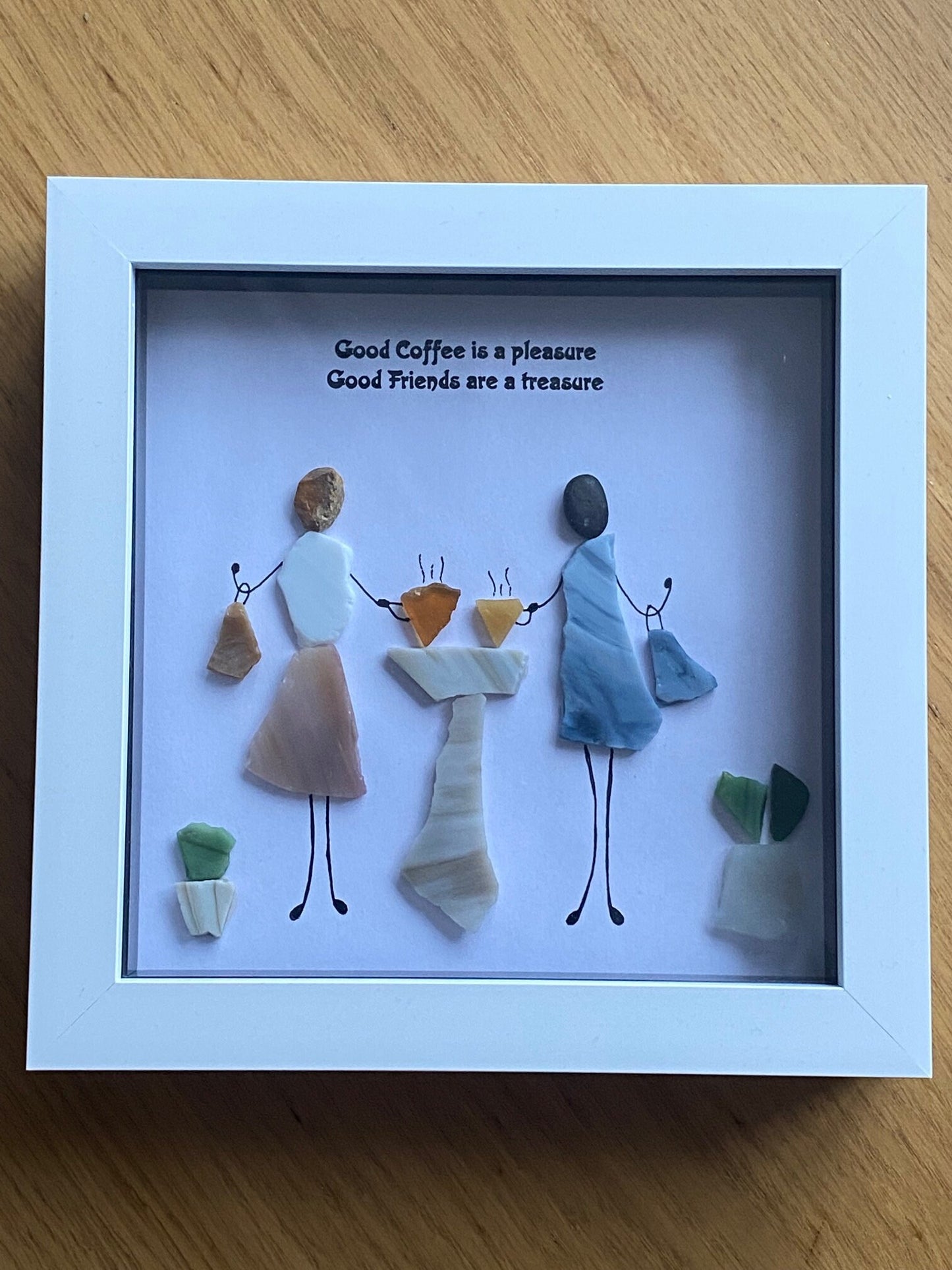 Personalised Good Friends Pebble Picture, Unique Friends and Coffee Picture, Pebble and Glass Picture for Coffee Lovers, Best Friend Gift