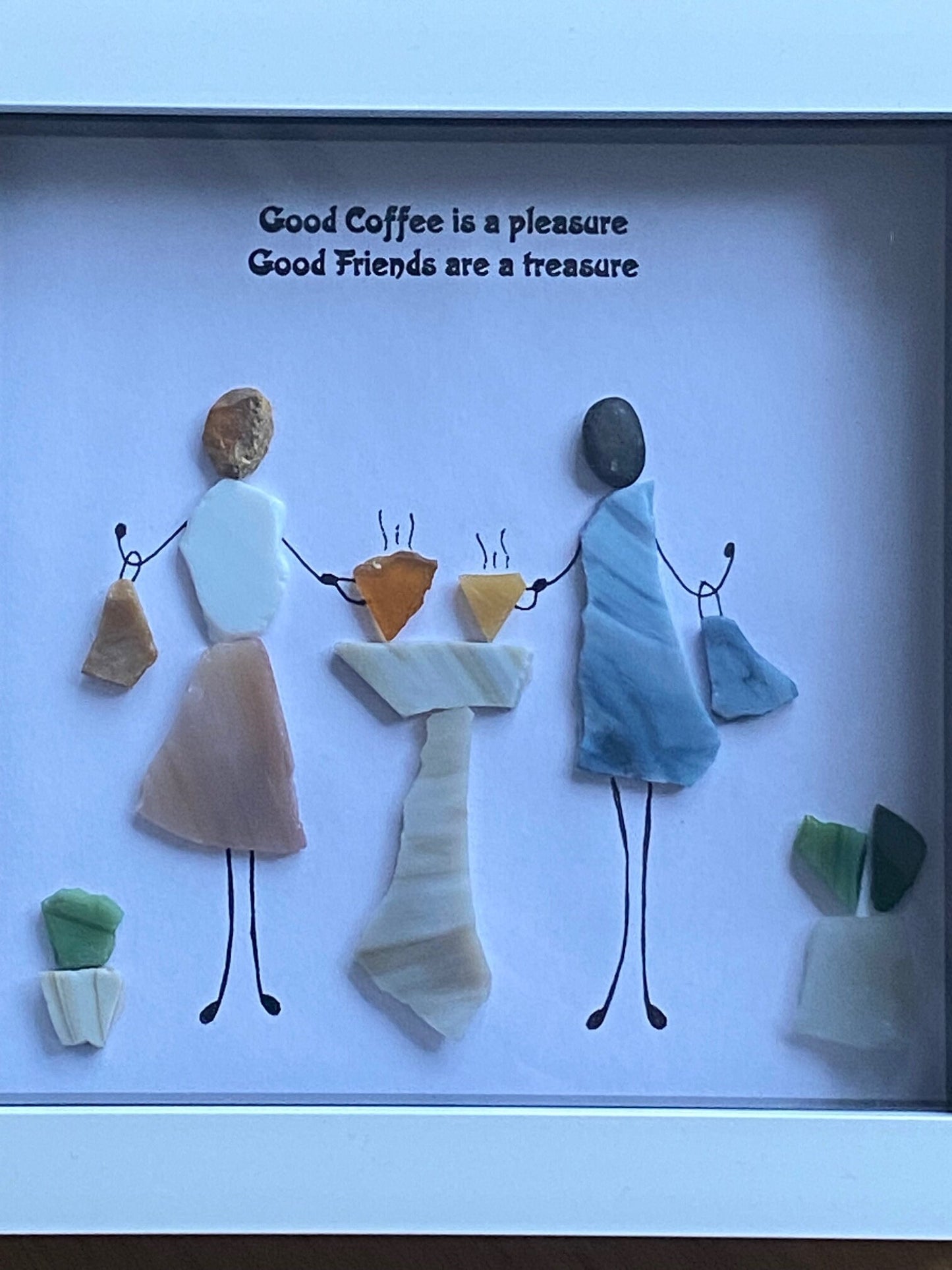 Personalised Good Friends Pebble Picture, Unique Friends and Coffee Picture, Pebble and Glass Picture for Coffee Lovers, Best Friend Gift