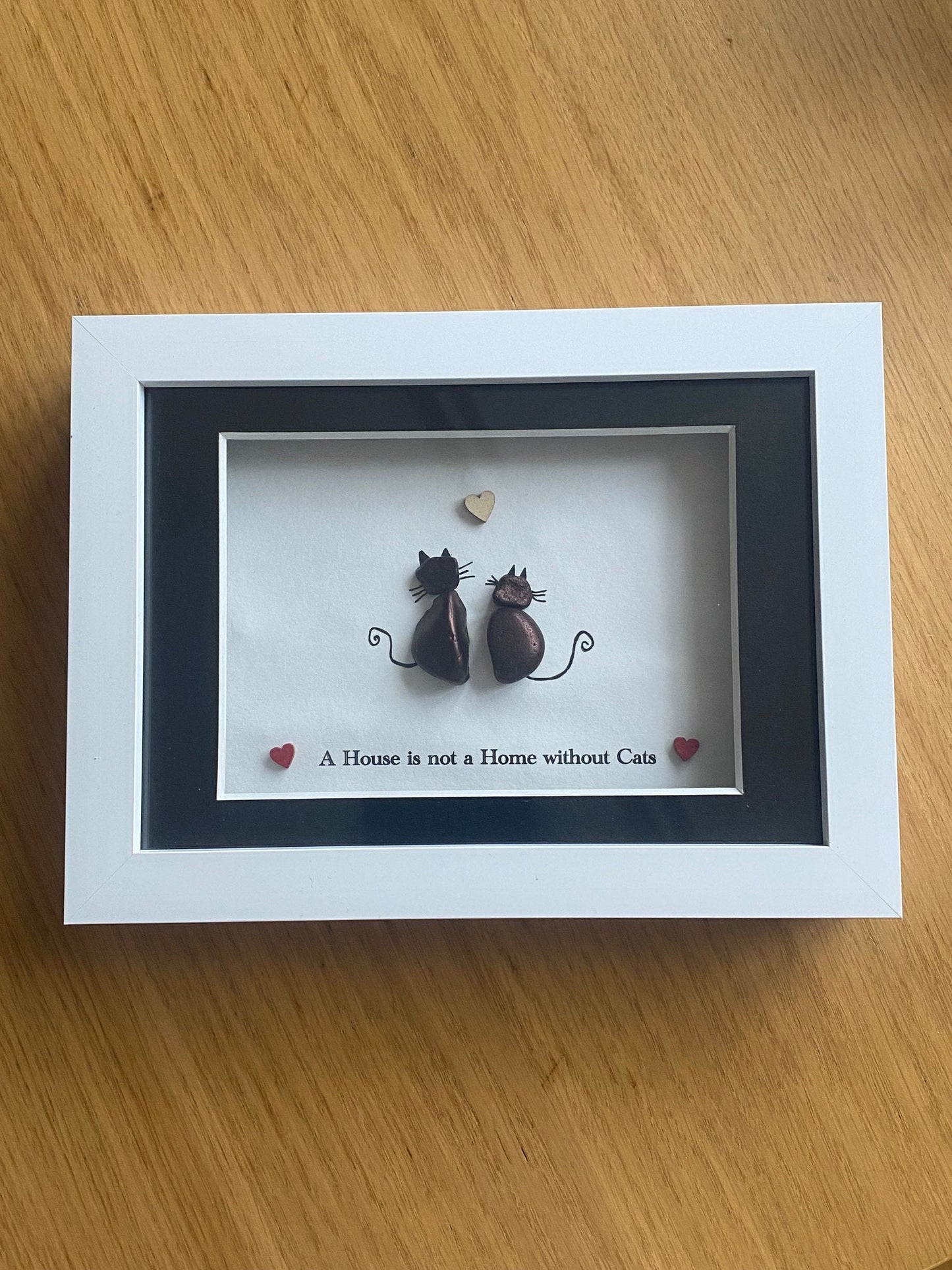 Personalised Cat Lover Pebble Picture, Unique House with Cats Gift, Cat Memorial Picture, Black Cats Pebble Picture