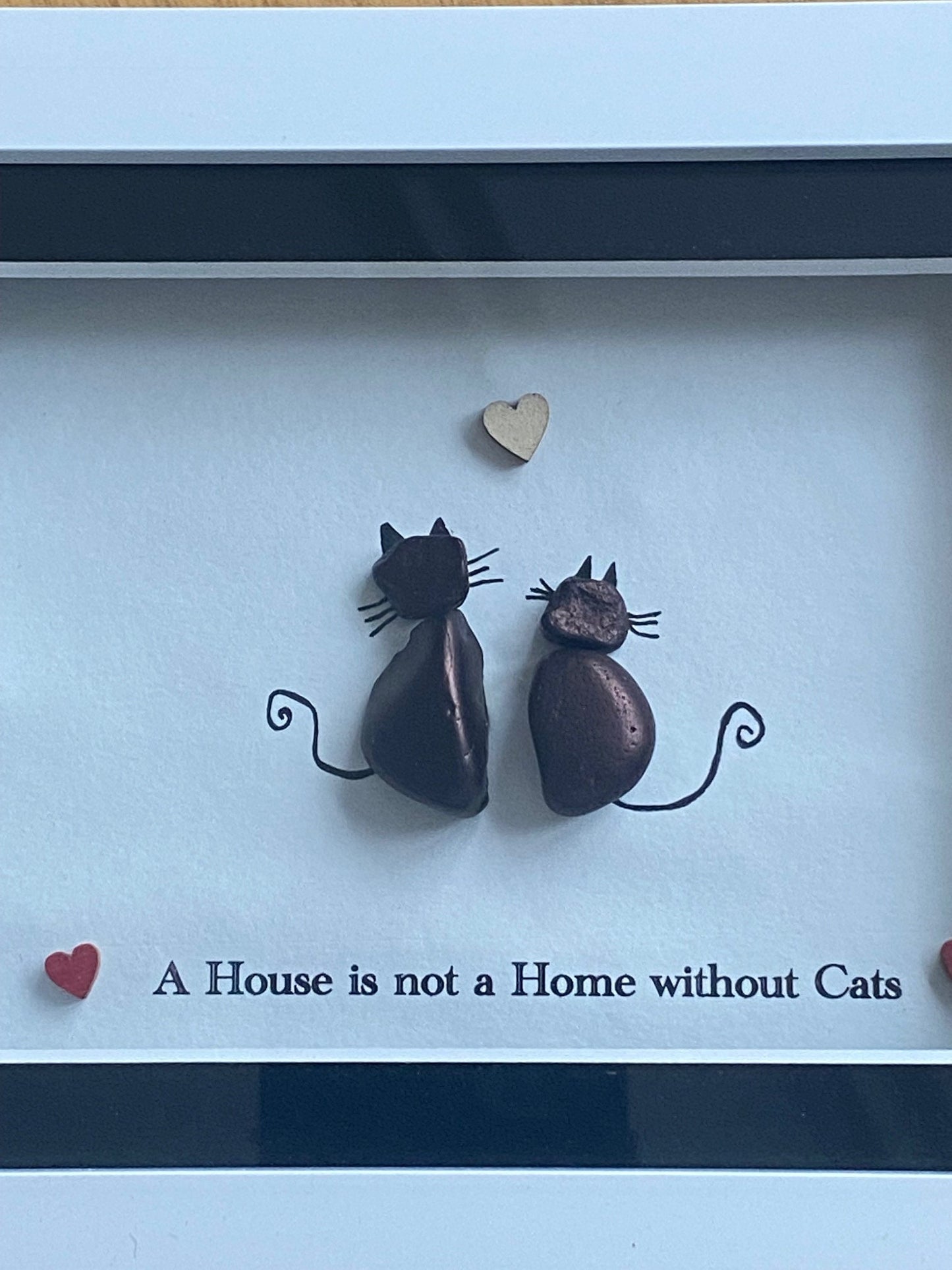 Personalised Cat Lover Pebble Picture, Unique House with Cats Gift, Cat Memorial Picture, Black Cats Pebble Picture