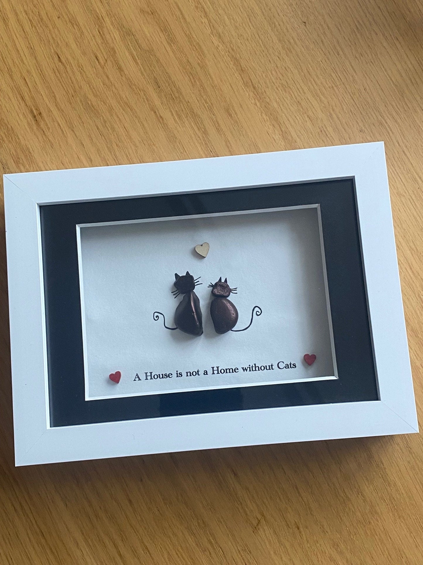 Personalised Cat Lover Pebble Picture, Unique House with Cats Gift, Cat Memorial Picture, Black Cats Pebble Picture