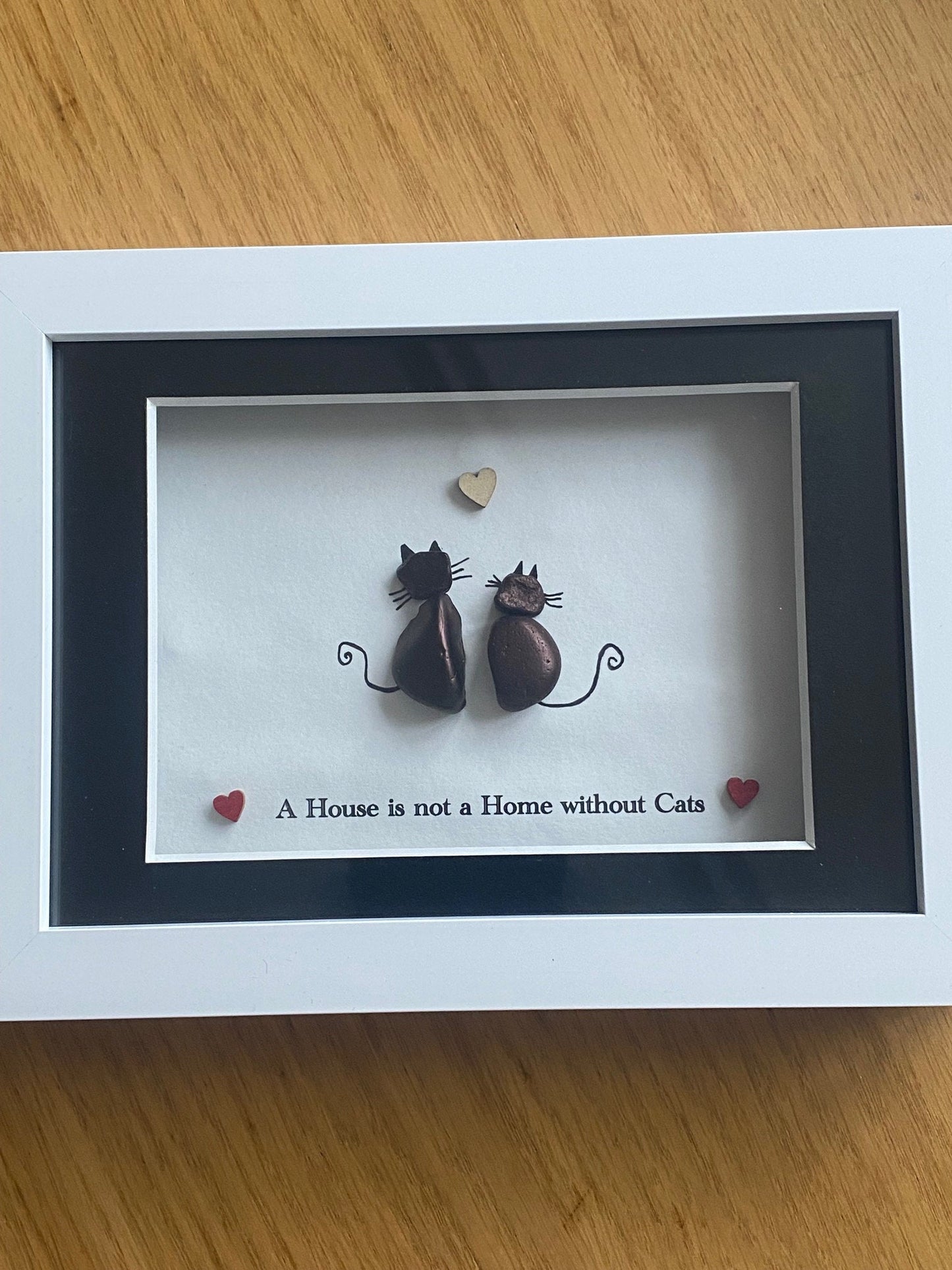 Personalised Cat Lover Pebble Picture, Unique House with Cats Gift, Cat Memorial Picture, Black Cats Pebble Picture