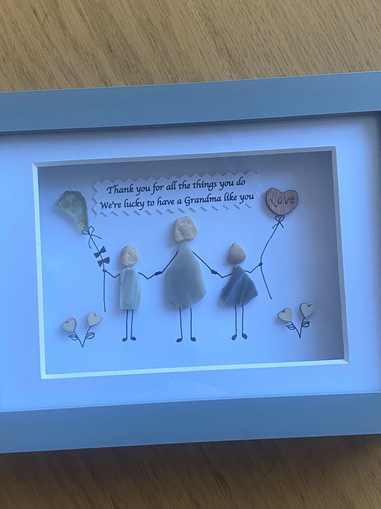 Personalised Grandma Pebble Picture, Pebble and Glass Gift for Granny, Mother's Day Gift for Grandmother, Unique Gift for Nana