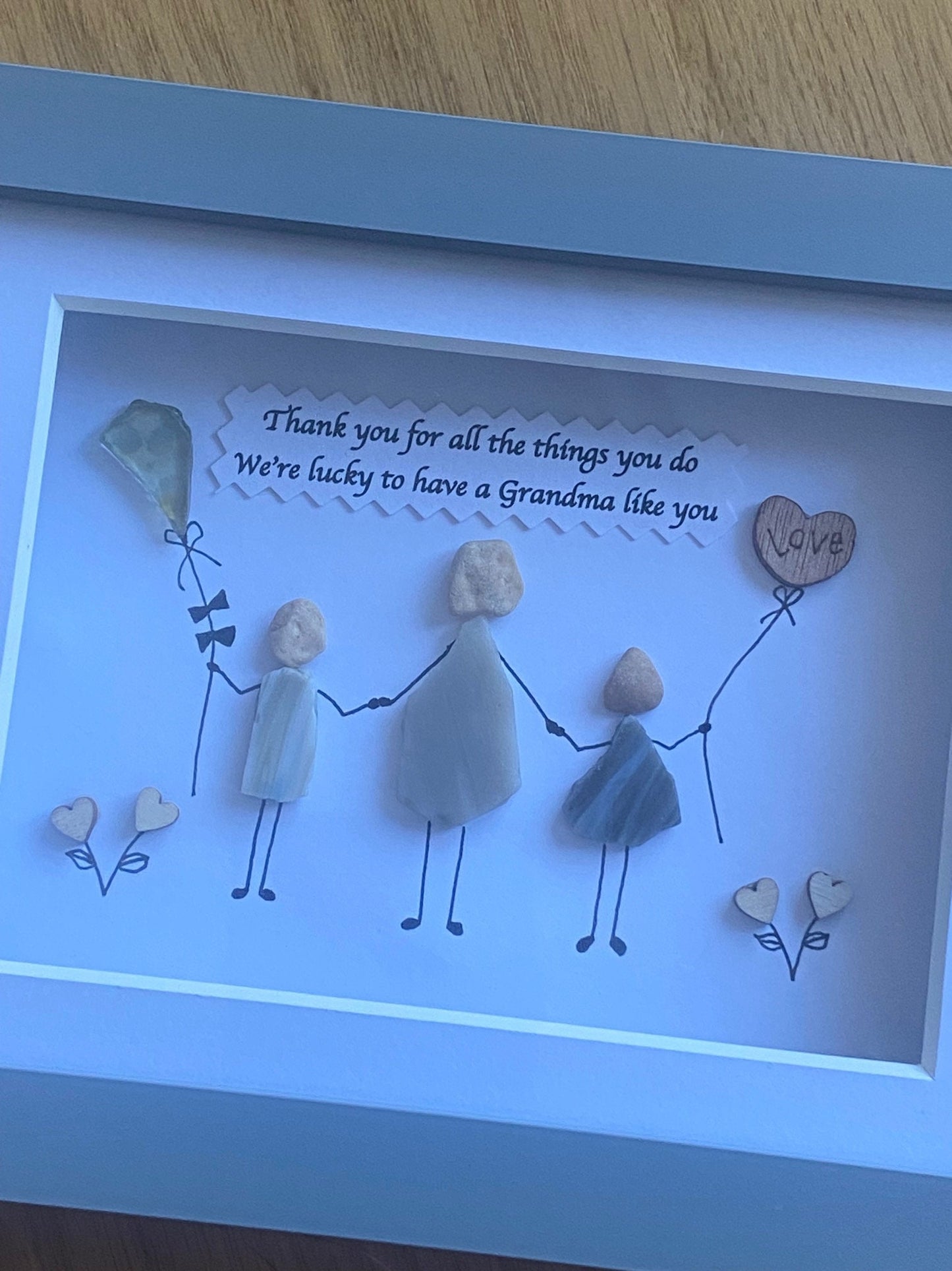 Personalised Grandma Pebble Picture, Pebble and Glass Gift for Granny, Mother's Day Gift for Grandmother, Unique Gift for Nana