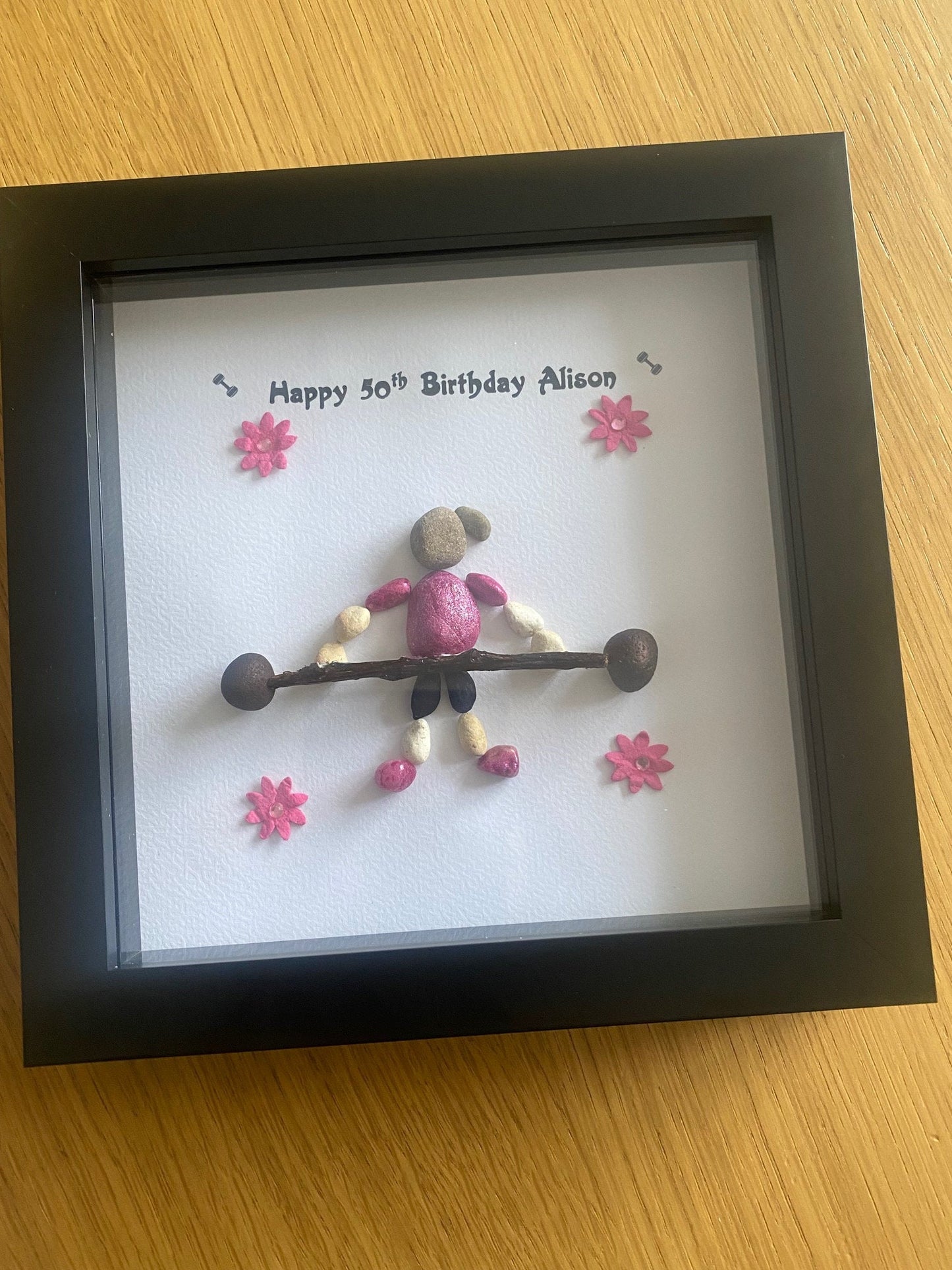 Personalised Female Weightlifting Pebble Picture, Unique Gym Lover Gift, Female Deadlifting Pebble Picture, Birthday Gift for Gym Lover