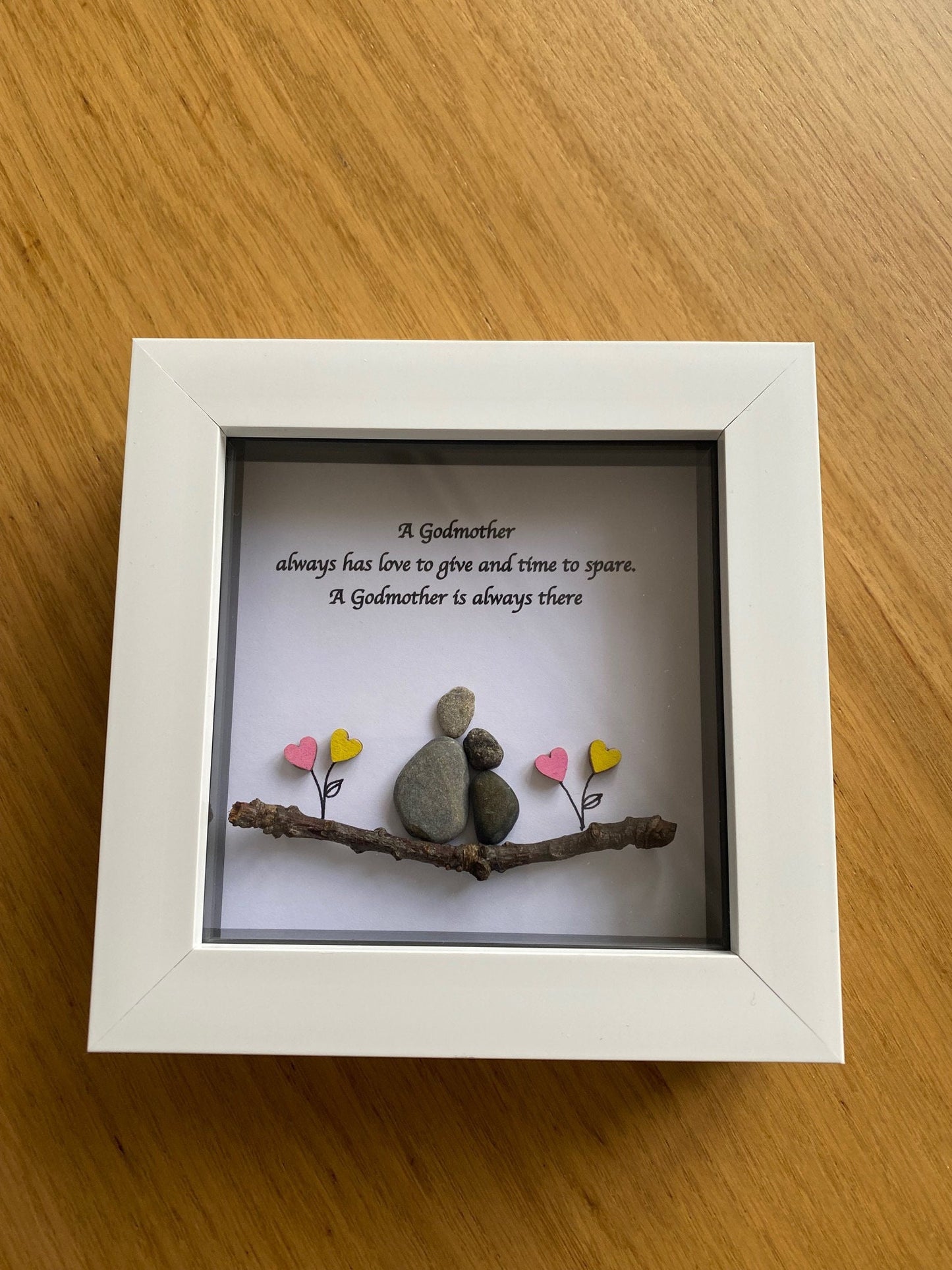Personalised Godmother Pebble Picture, Godmother Pebble Art, Unique Godmother Picture, Godparents Pebble Art, Handmade Gift for Godmother
