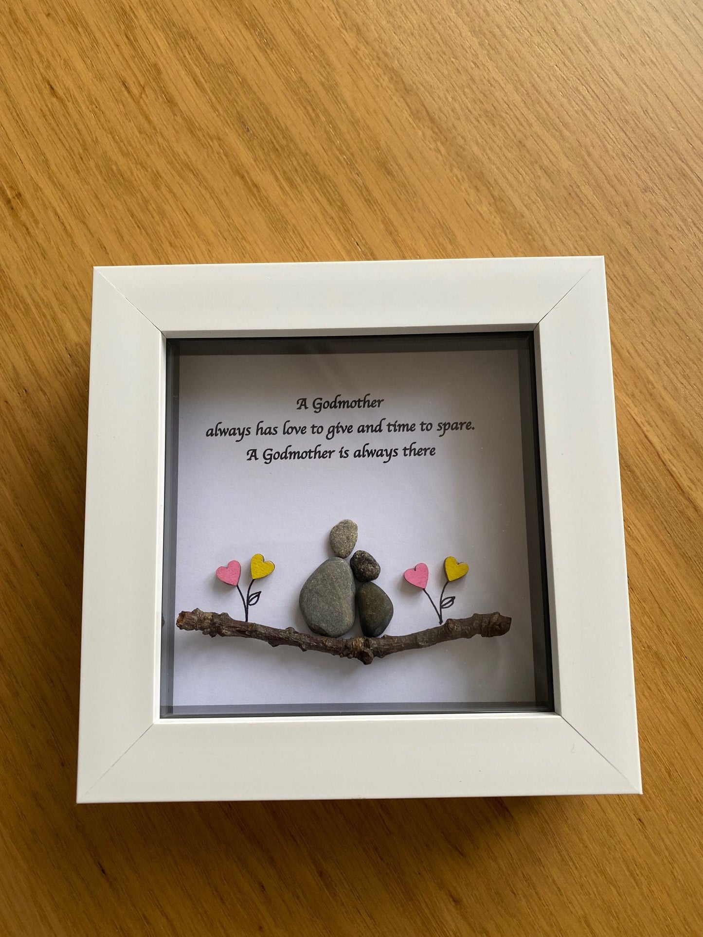 Personalised Godmother Pebble Picture, Godmother Pebble Art, Unique Godmother Picture, Godparents Pebble Art, Handmade Gift for Godmother